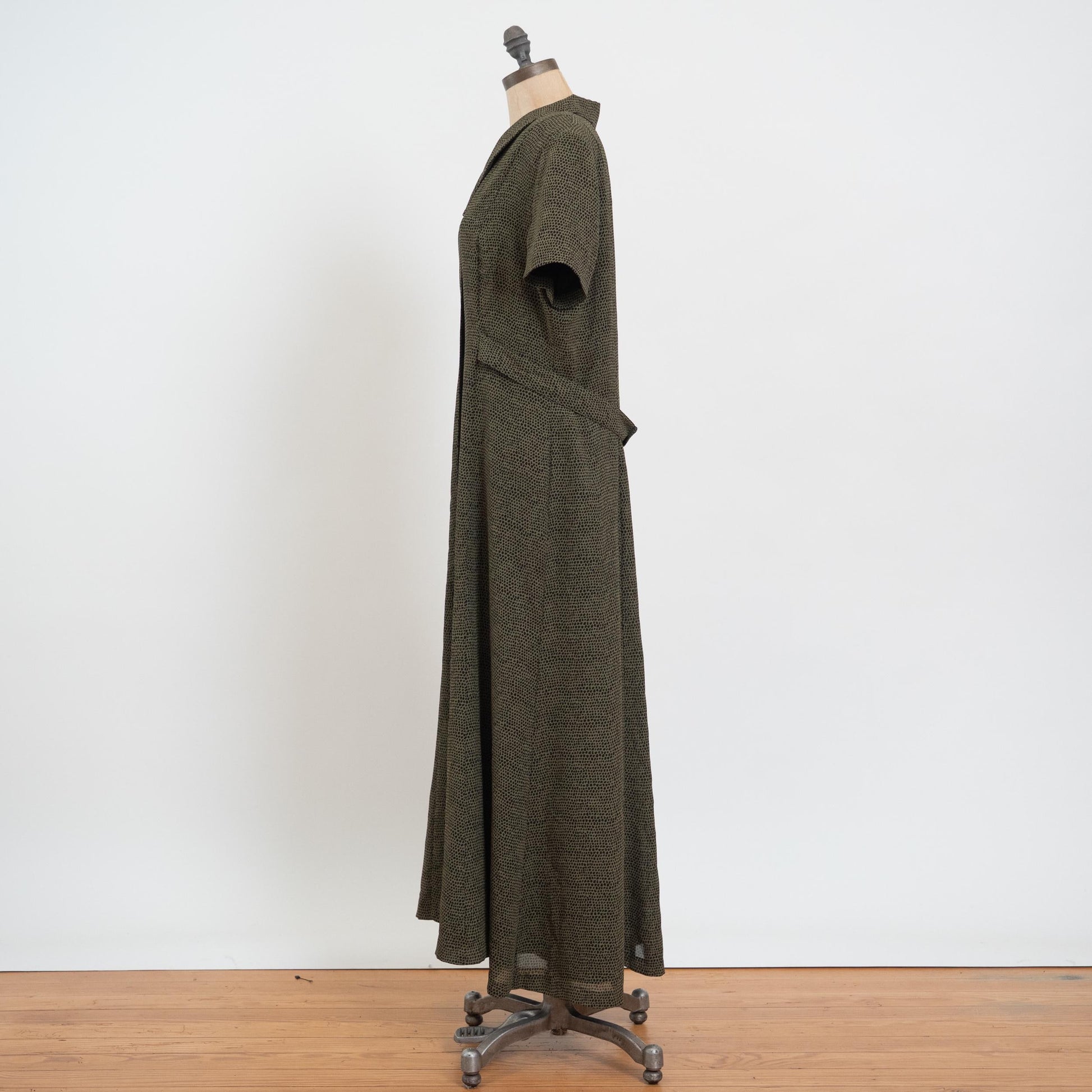 Vintage 90s Green Snakeskin Print Grunge Maxi Dress - Extra Large | Shawl Collar Button Up Short Sleeve Collared Dress