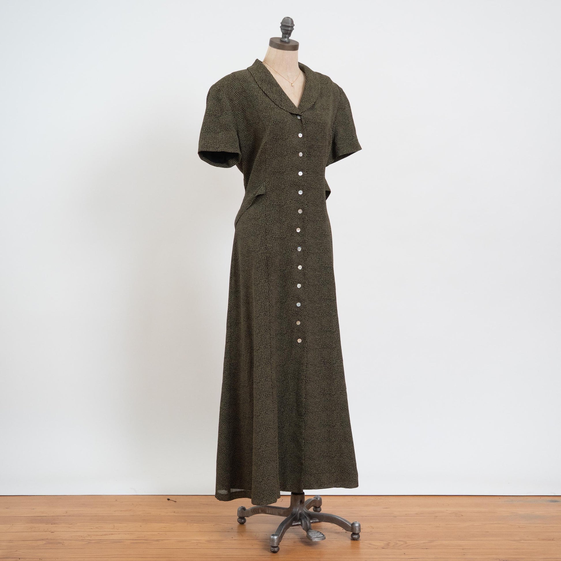 Vintage 90s Green Snakeskin Print Grunge Maxi Dress