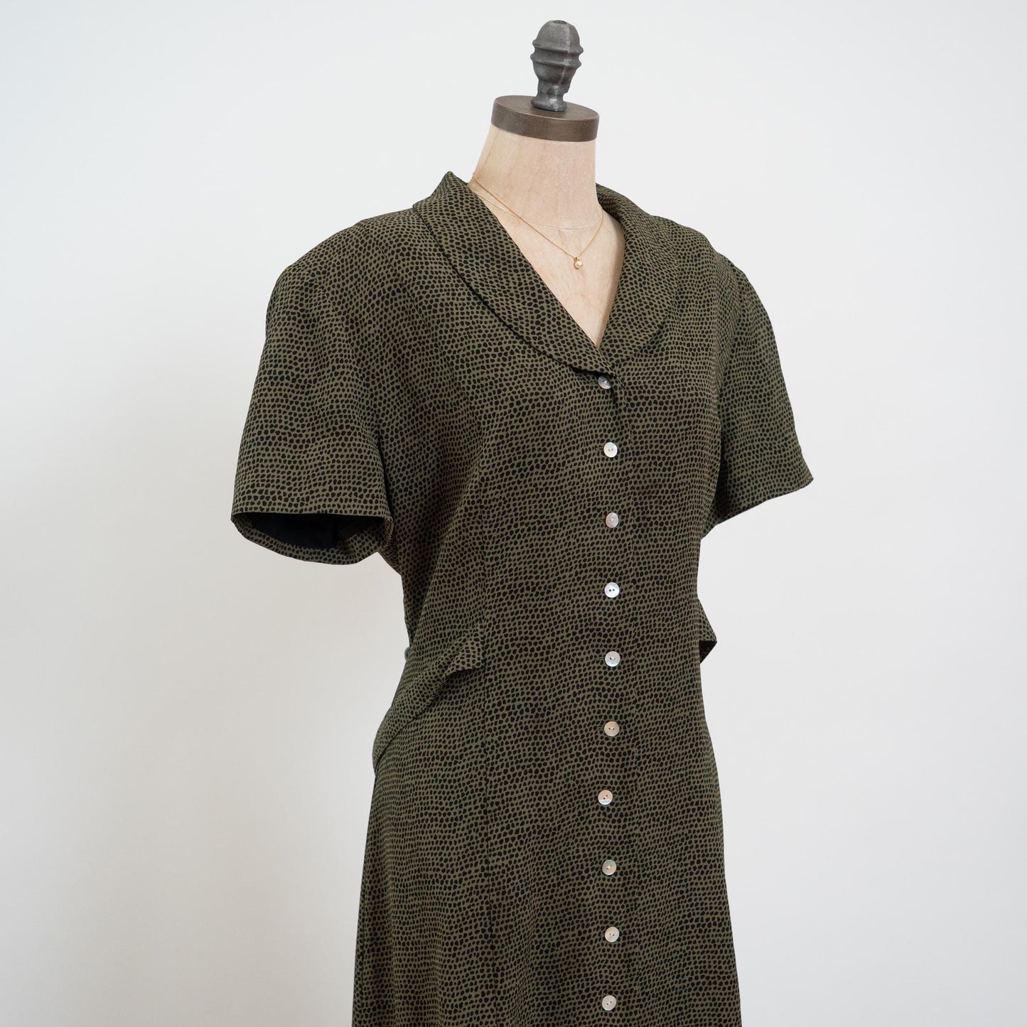 Vintage 90s Green Snakeskin Print Grunge Maxi Dress - Extra Large | Shawl Collar Button Up Short Sleeve Collared Dress