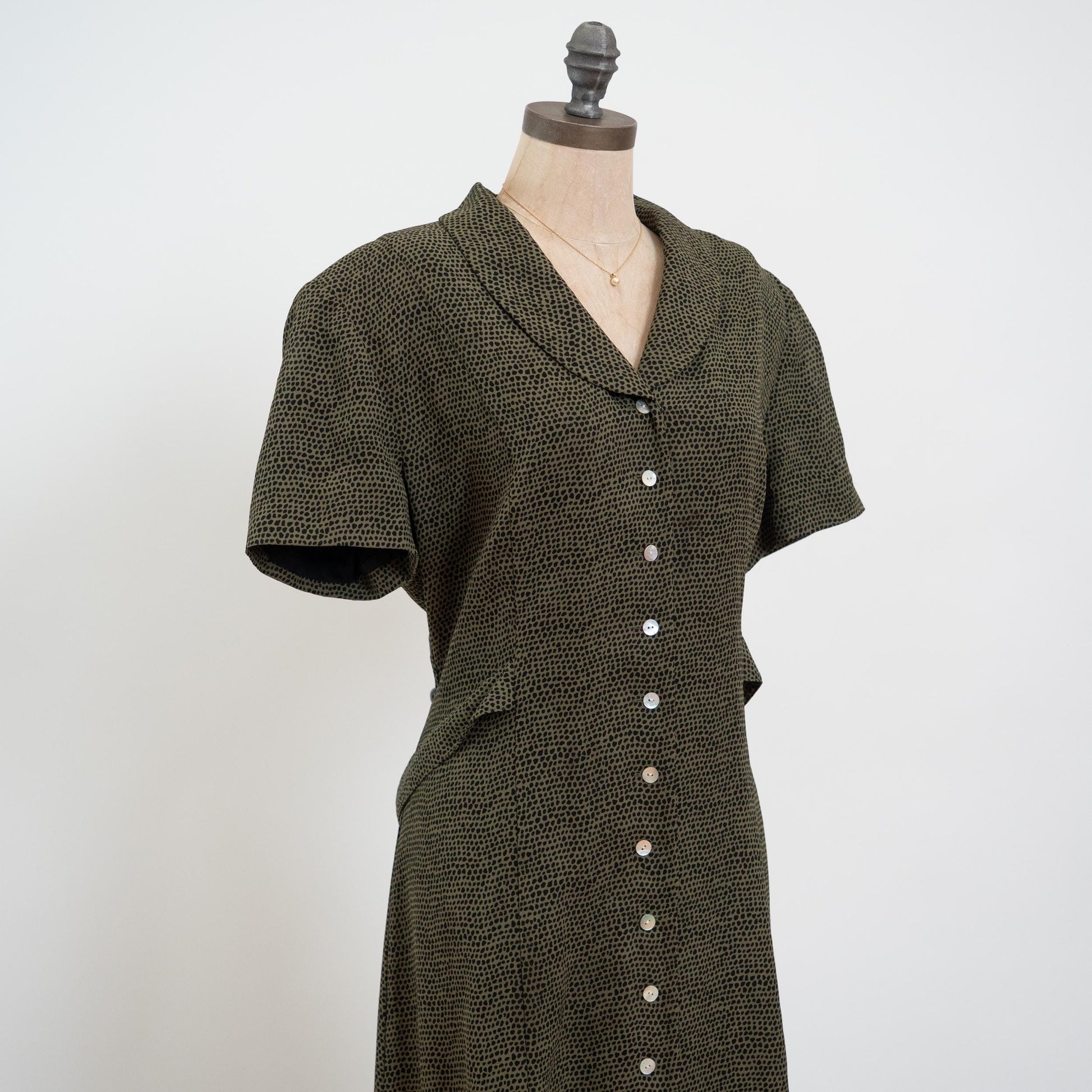 Vintage 90s Green Snakeskin Print Grunge Maxi Dress - Extra Large | Shawl Collar Button Up Short Sleeve Collared Dress
