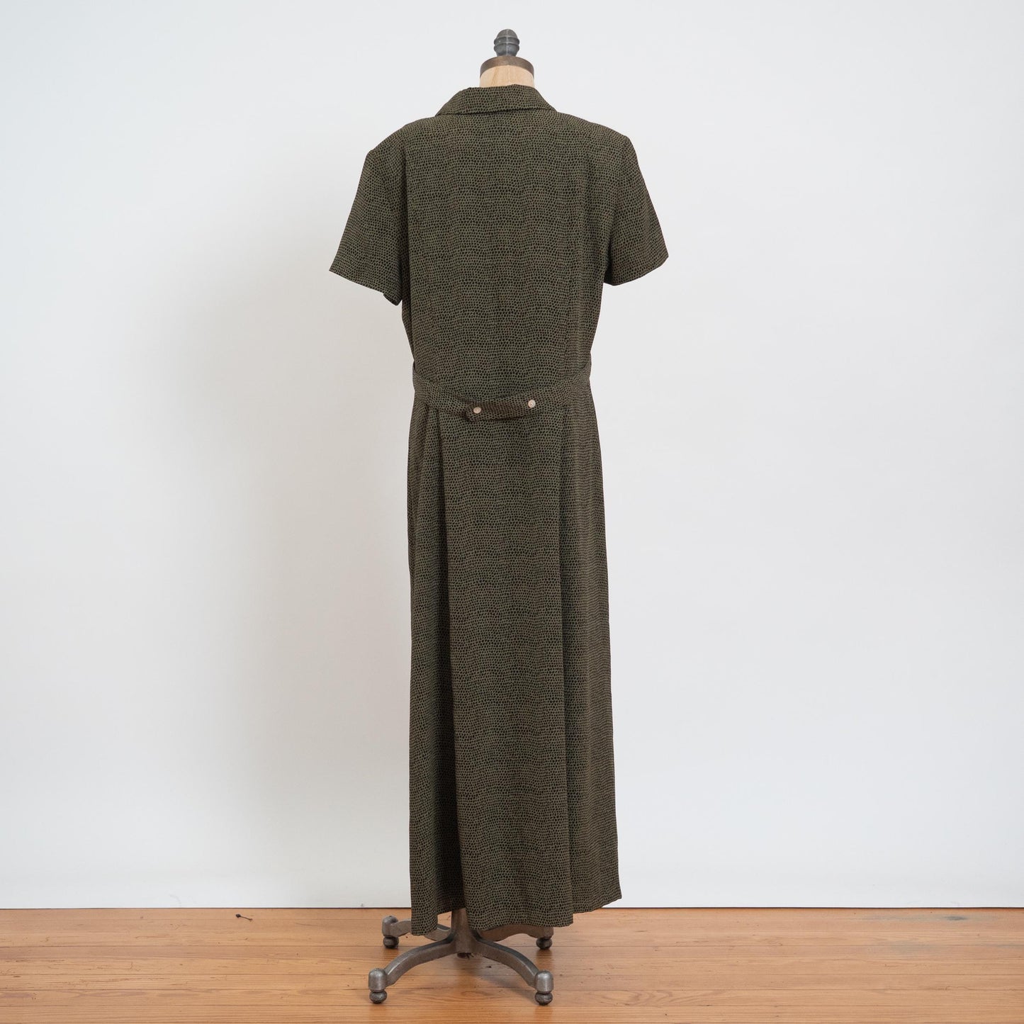 Vintage 90s Green Snakeskin Print Grunge Maxi Dress - Extra Large | Shawl Collar Button Up Short Sleeve Collared Dress