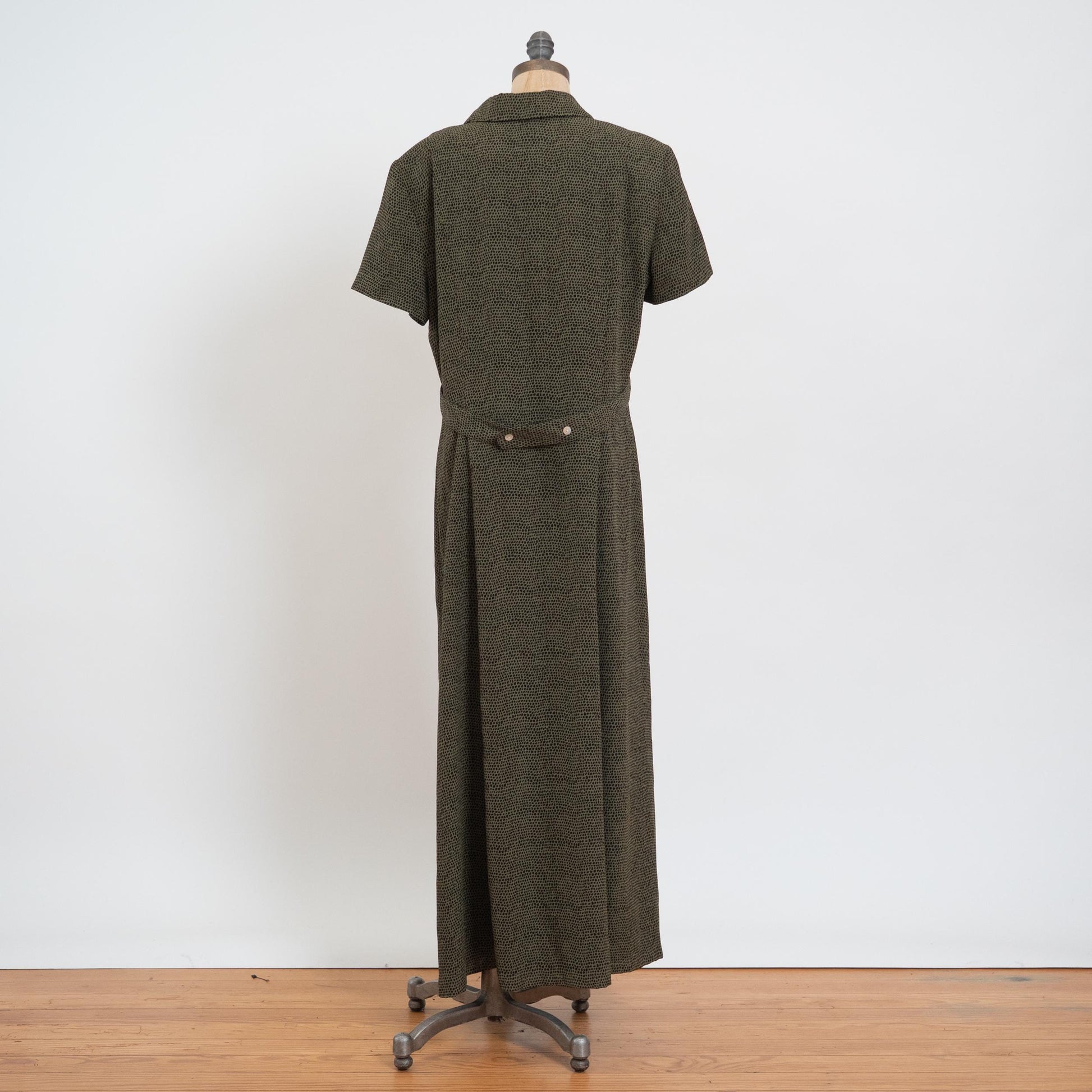 Vintage 90s Green Snakeskin Print Grunge Maxi Dress - Extra Large | Shawl Collar Button Up Short Sleeve Collared Dress