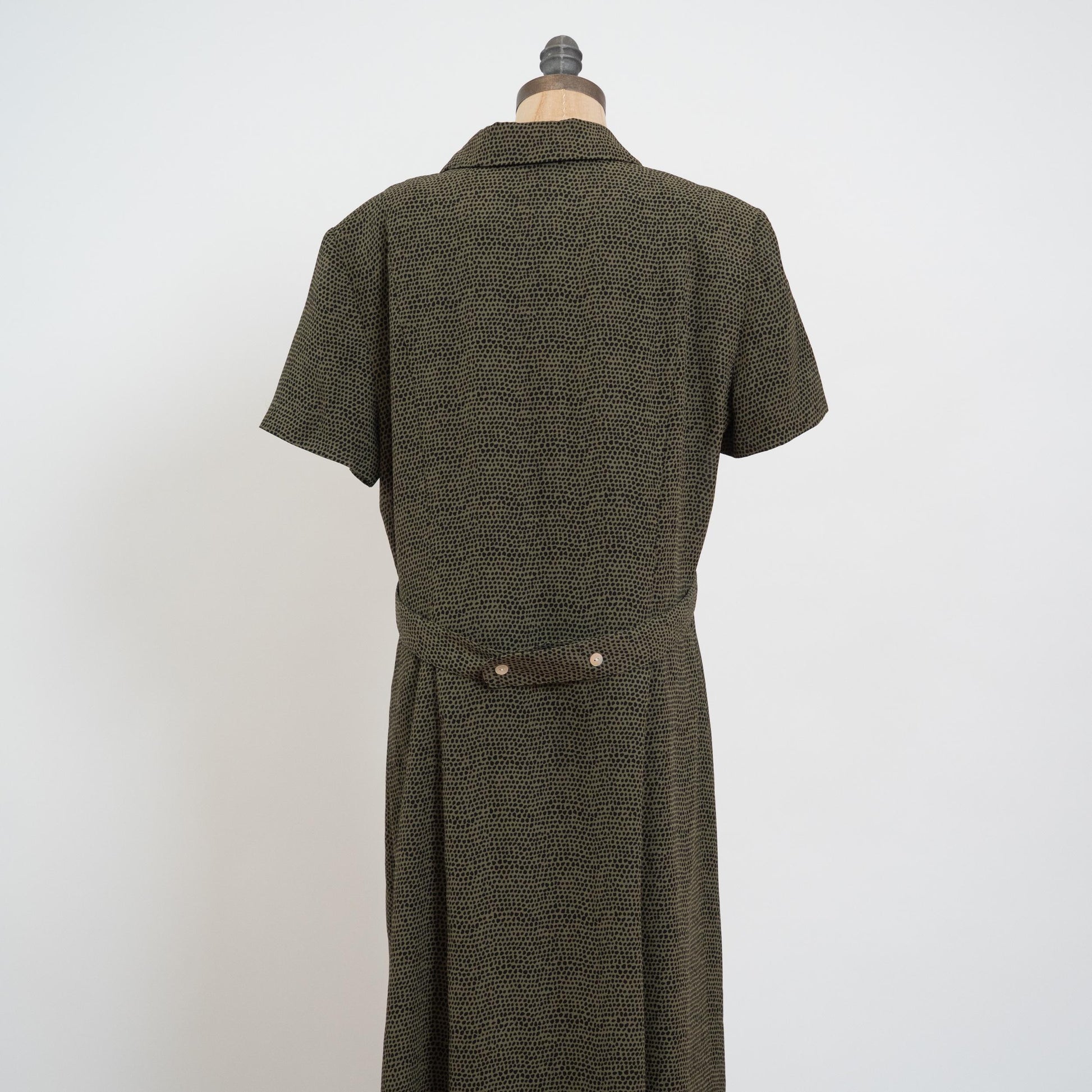 Vintage 90s Green Snakeskin Print Grunge Maxi Dress - Extra Large | Shawl Collar Button Up Short Sleeve Collared Dress