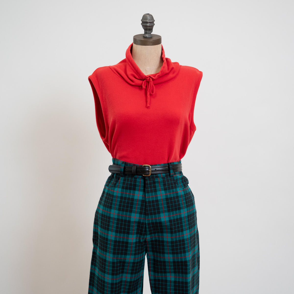 Vintage 90s Red Cowl Neck Sweatshirt Top - Large | Slouchy Sleeveless Tank Top