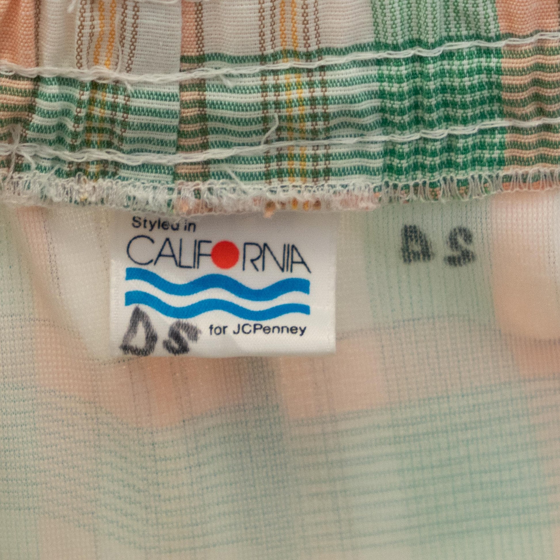 Vintage 70s Green & Orange Plaid Mini Swim Shorts - Small | Elastic Waist Mid Rise Swimwear