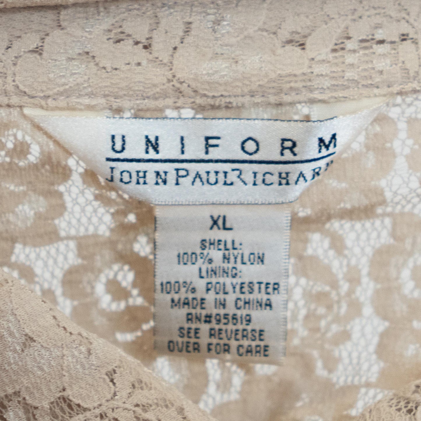 Vintage Y2K Sheer Ecru Lace Blouse - Extra Large | Boho Button Up Short Sleeve Shirt