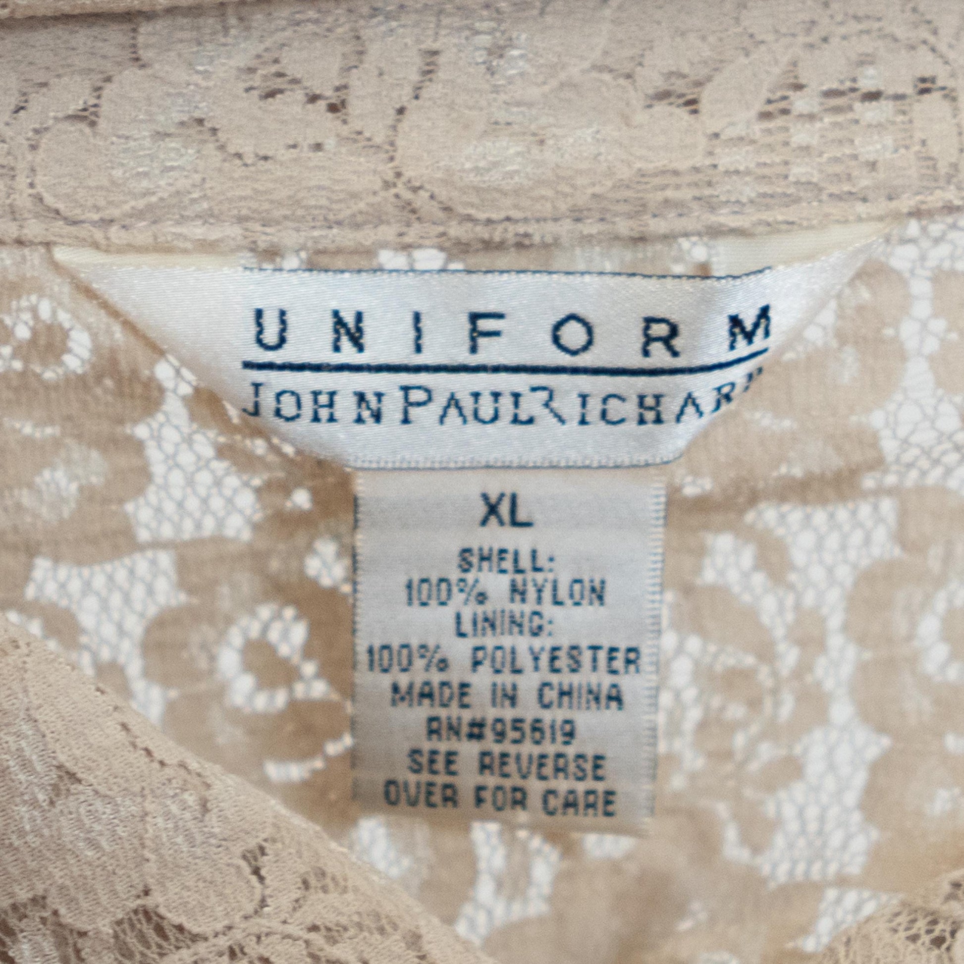 Vintage Y2K Sheer Ecru Lace Blouse - Extra Large | Boho Button Up Short Sleeve Shirt