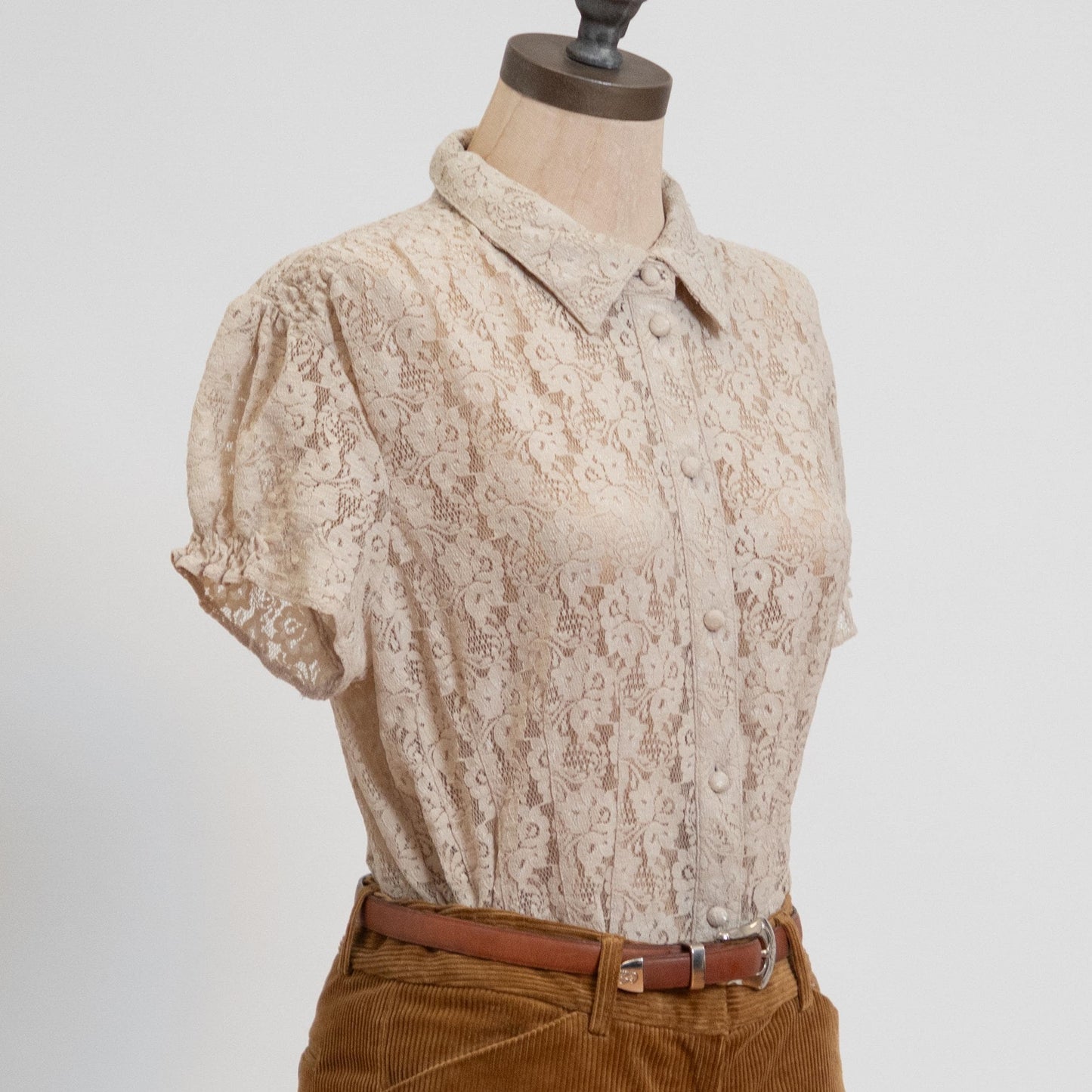 Vintage Y2K Sheer Ecru Lace Blouse - Extra Large | Boho Button Up Short Sleeve Shirt