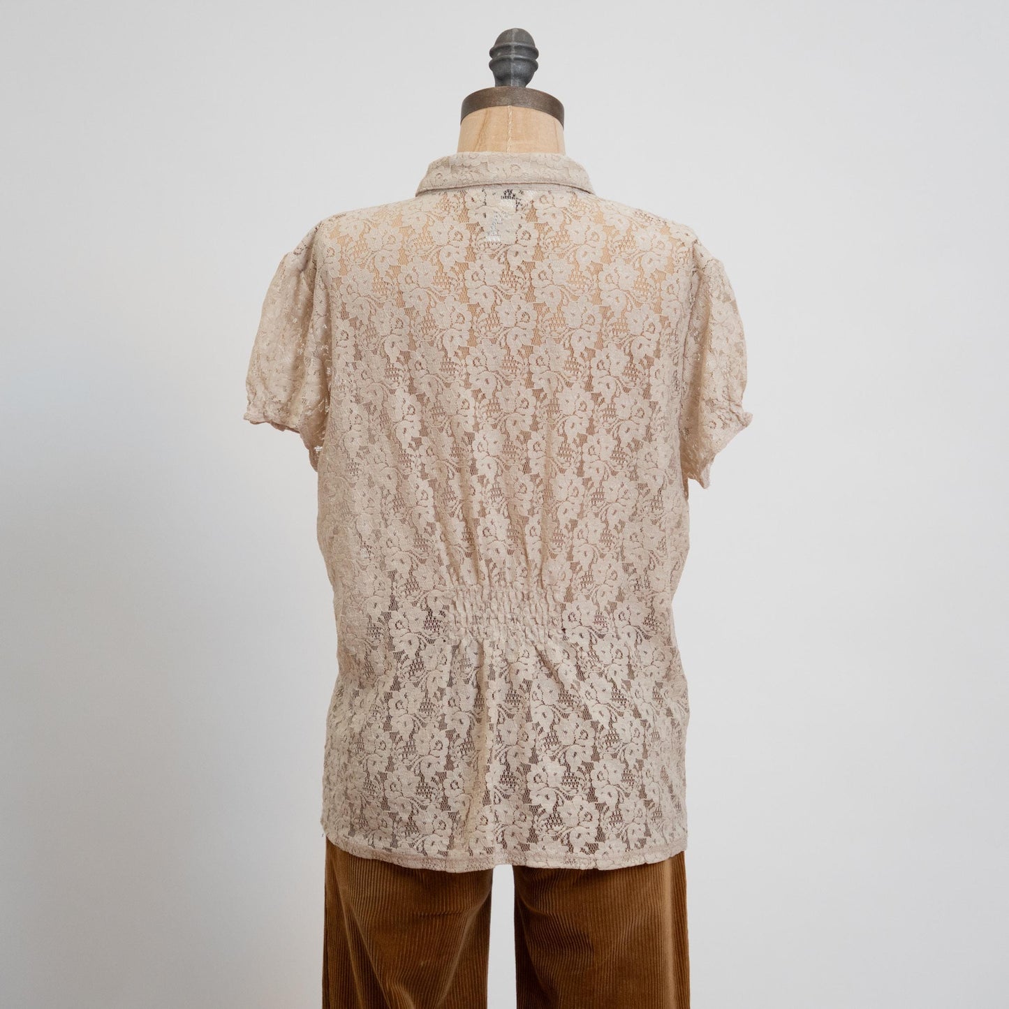Vintage Y2K Sheer Ecru Lace Blouse - Extra Large | Boho Button Up Short Sleeve Shirt