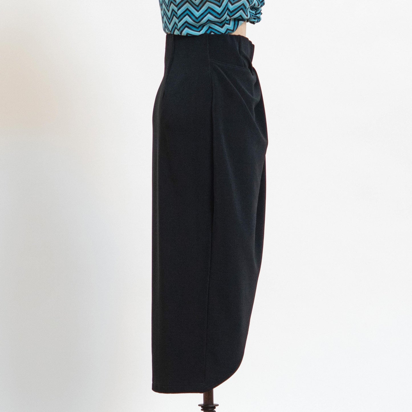 Vintage 90s Black Midi Wrap Pencil Skirt - Small | Minimalist High Waisted Sheath Skirt