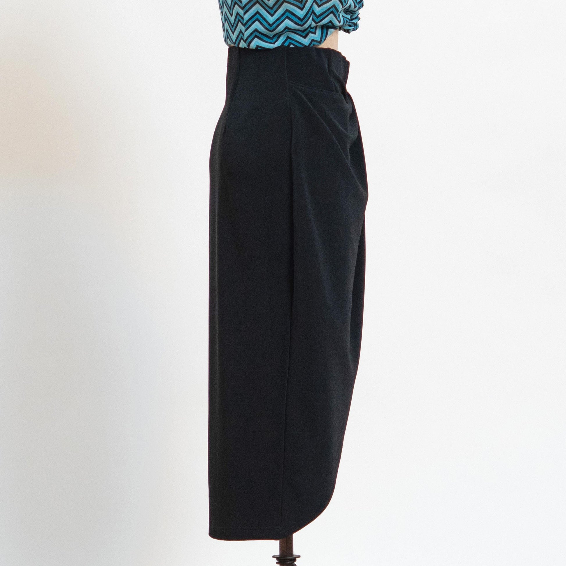 Vintage 90s Black Midi Wrap Pencil Skirt - Small | Minimalist High Waisted Sheath Skirt