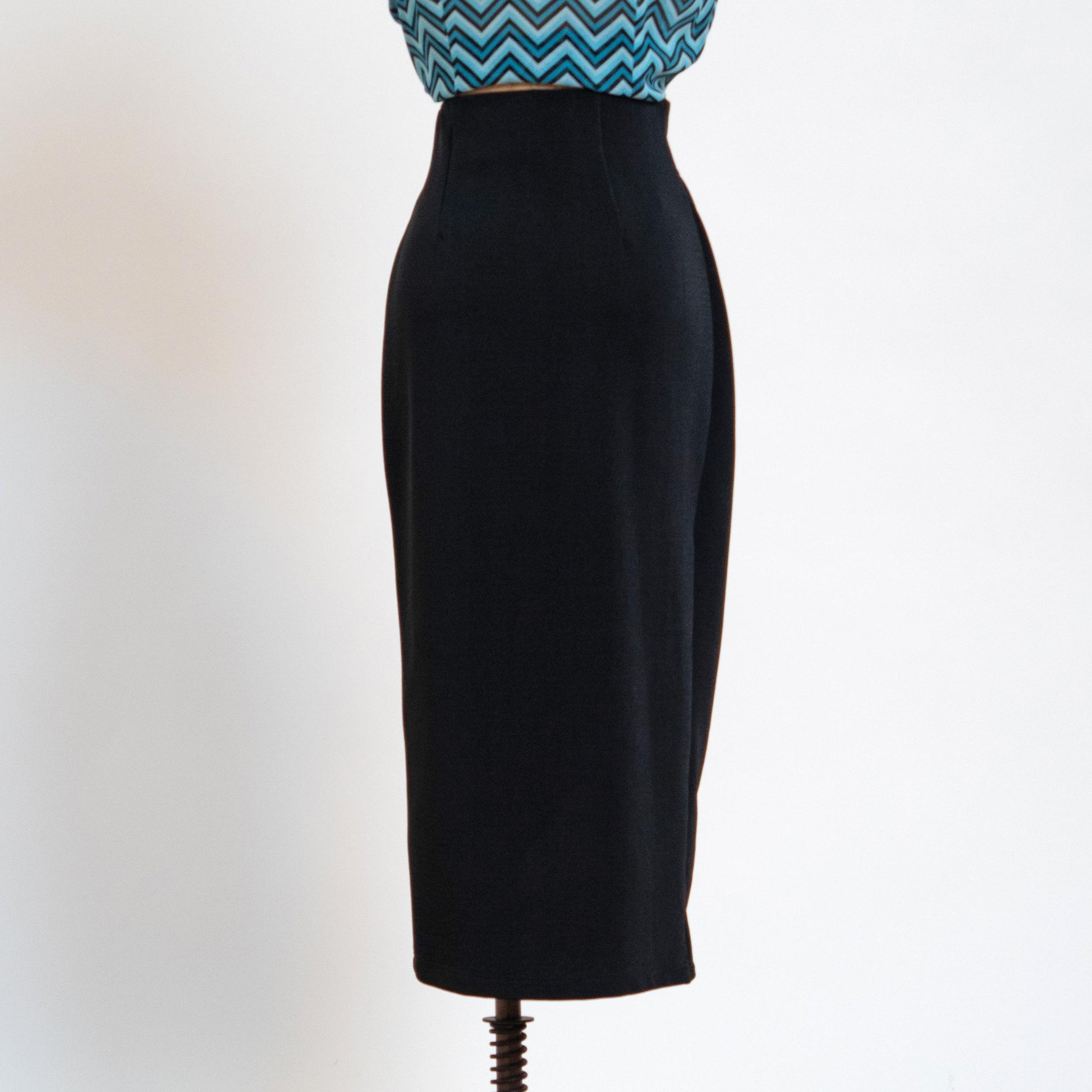 Vintage 90s Black Midi Wrap Pencil Skirt - Small | Minimalist High Waisted Sheath Skirt