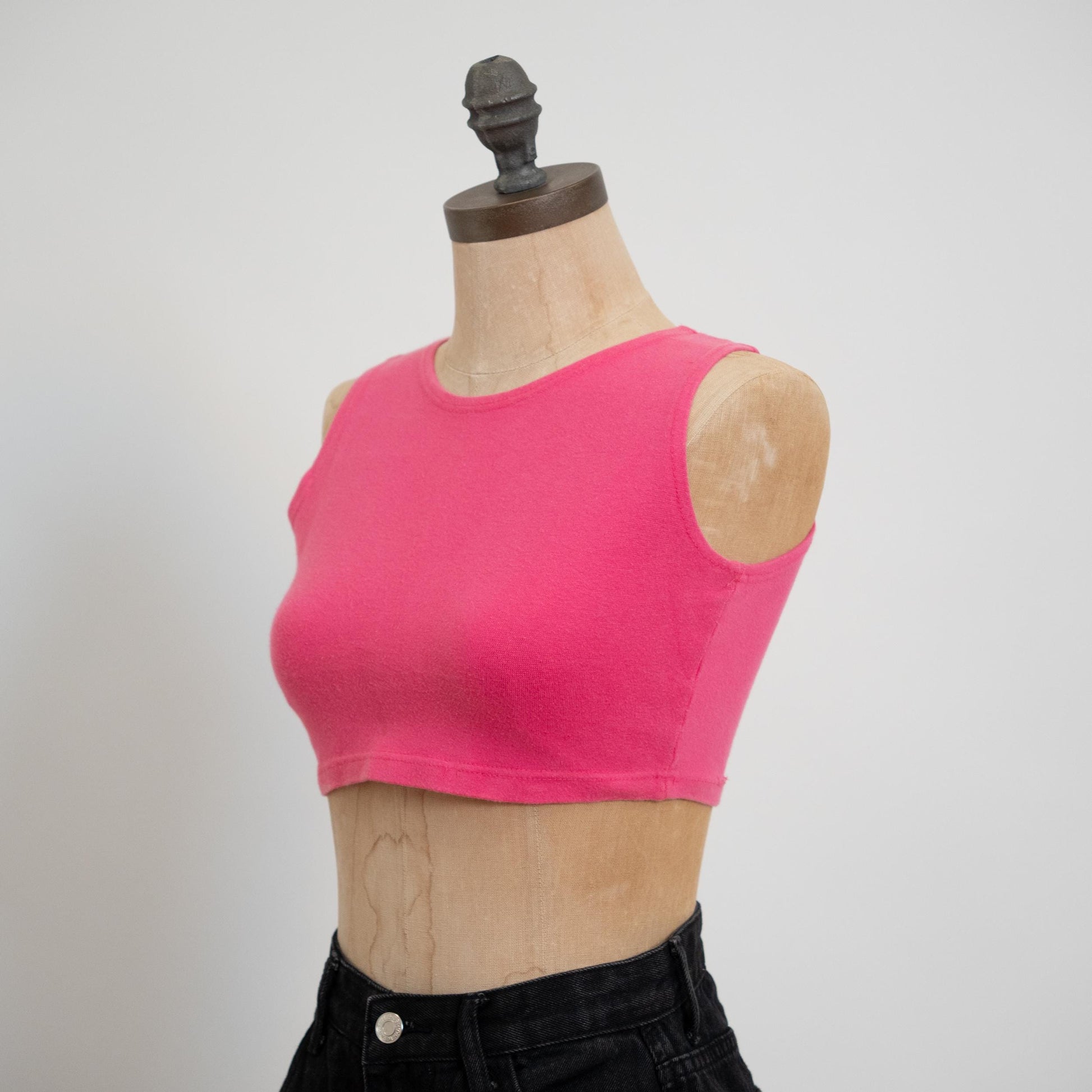 Vintage 90s Pink Micro Crop Top - Small | Stretchy Sleeveless Fitted Tank Top