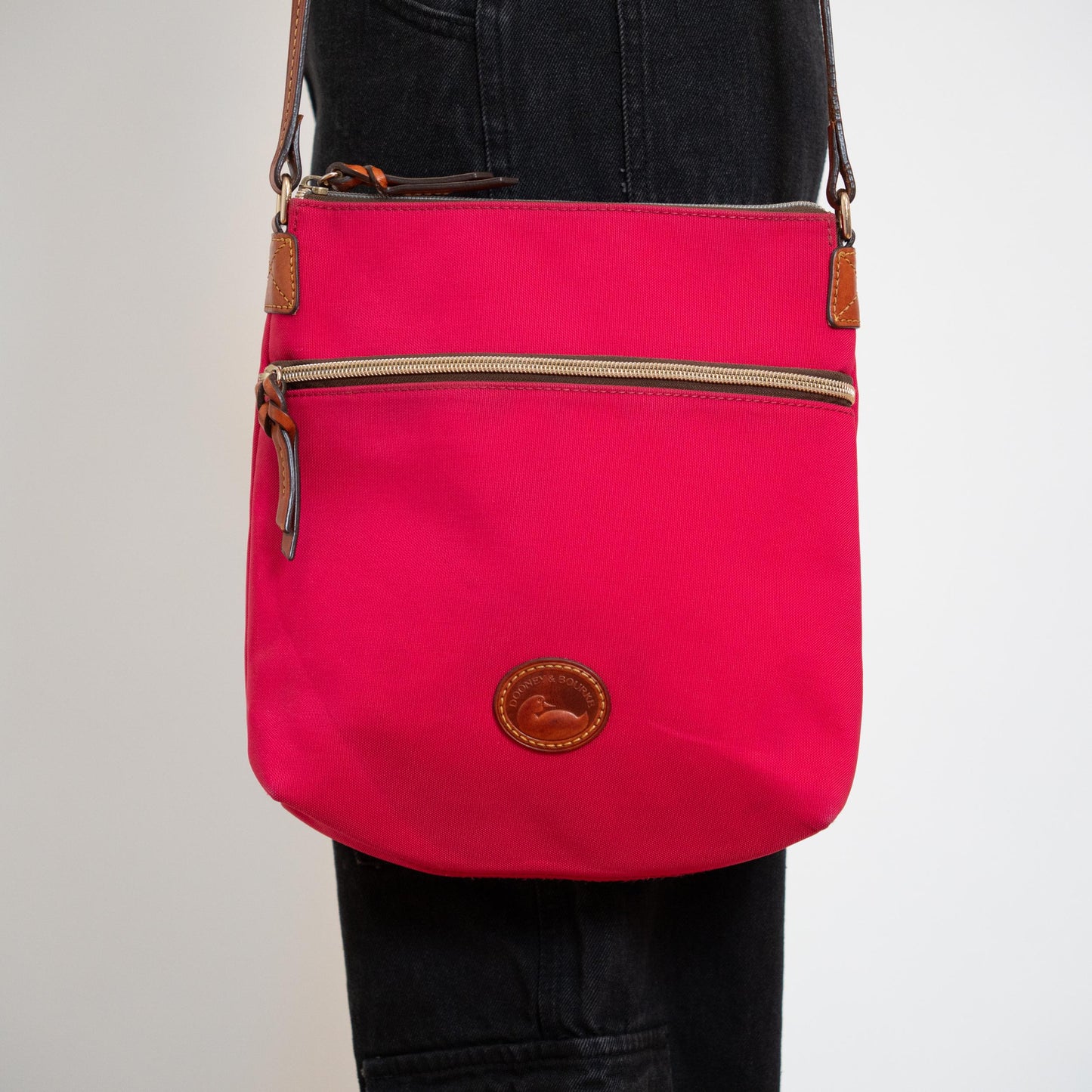 Vintage Y2K Dooney & Bourke Pink Nylon North South Crossbody Bag | Designer Canvas Purse
