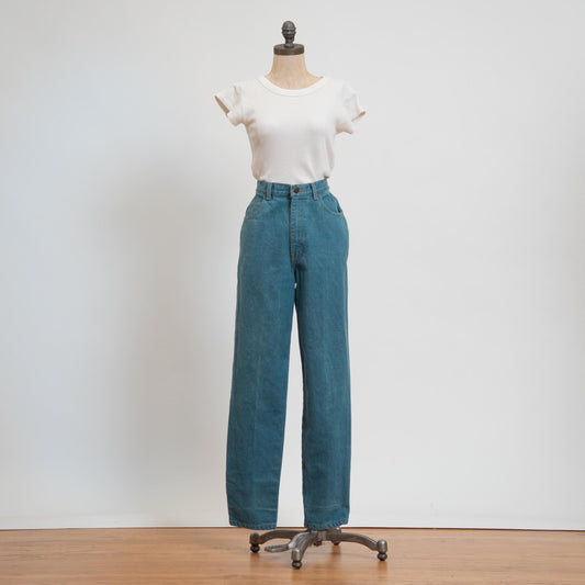 Vintage 90s Teal Blue High Waisted Jeans - Small, 27" Waist | Denim Baggy Straight Leg Mom Jeans