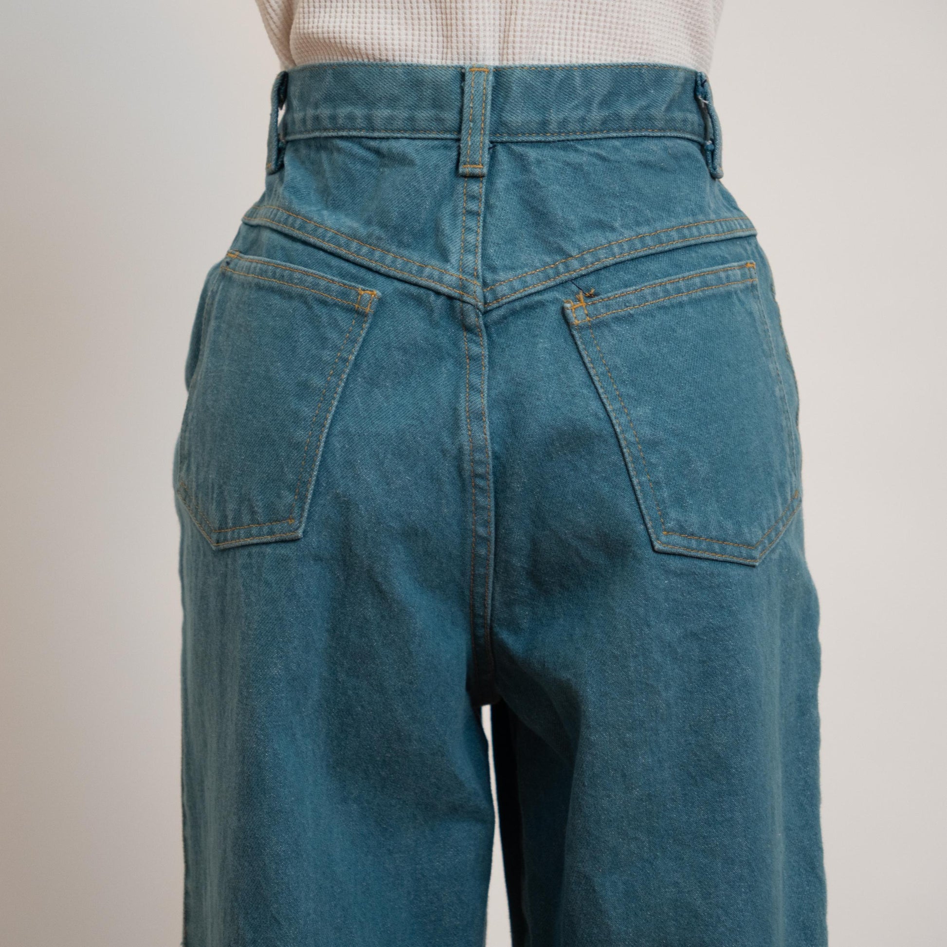 Vintage 90s Teal Blue High Waisted Jeans - Small, 27" Waist | Denim Baggy Straight Leg Mom Jeans