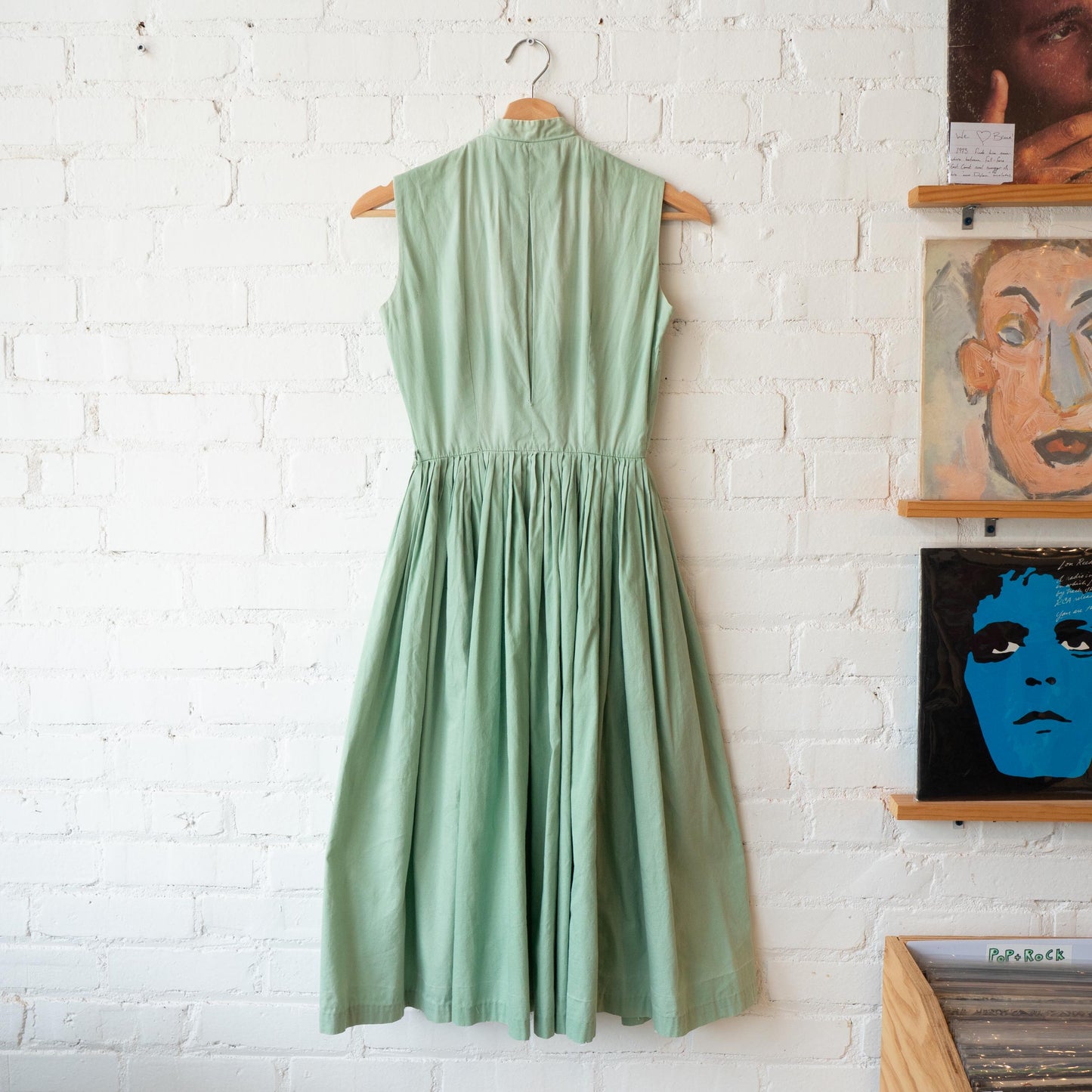 Vintage 1950s Mint Green Pastel Shirtdress - XXS | Retro 50s Sleeveless Midi Day Dress
