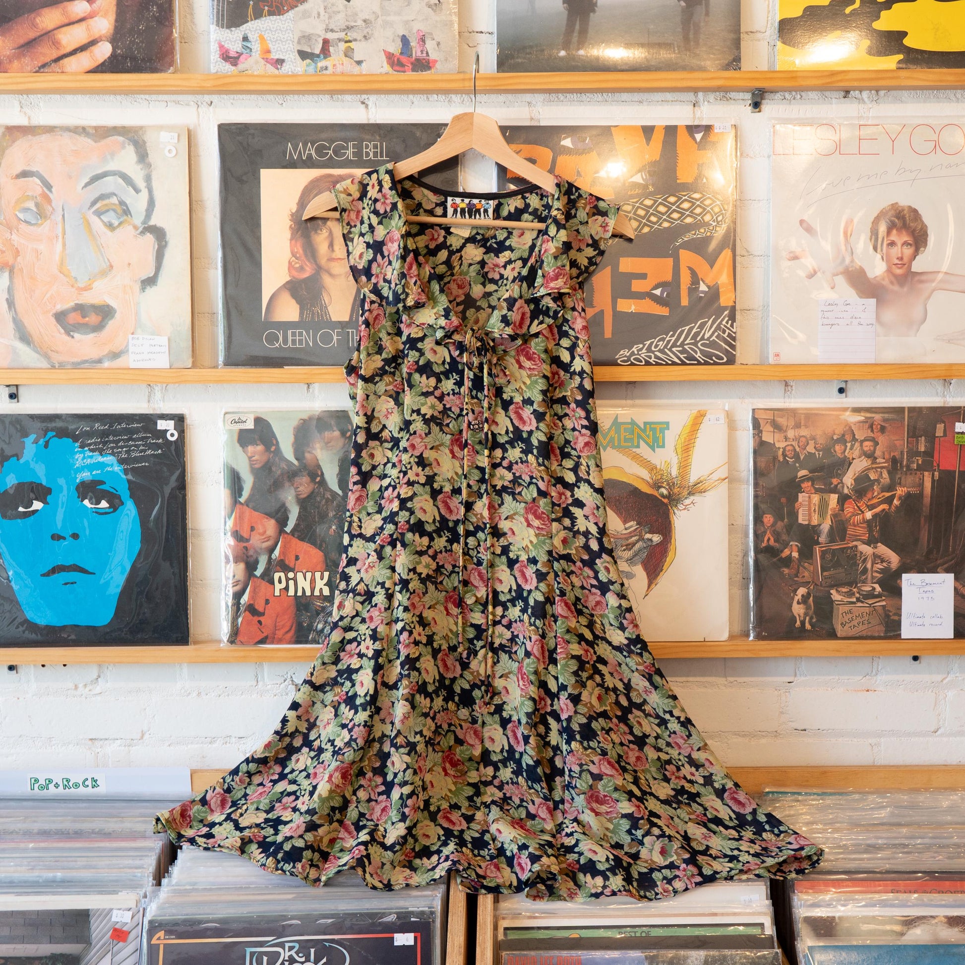 Vintage 90s Grunge Sheer Floral Ruffle Collar Dress