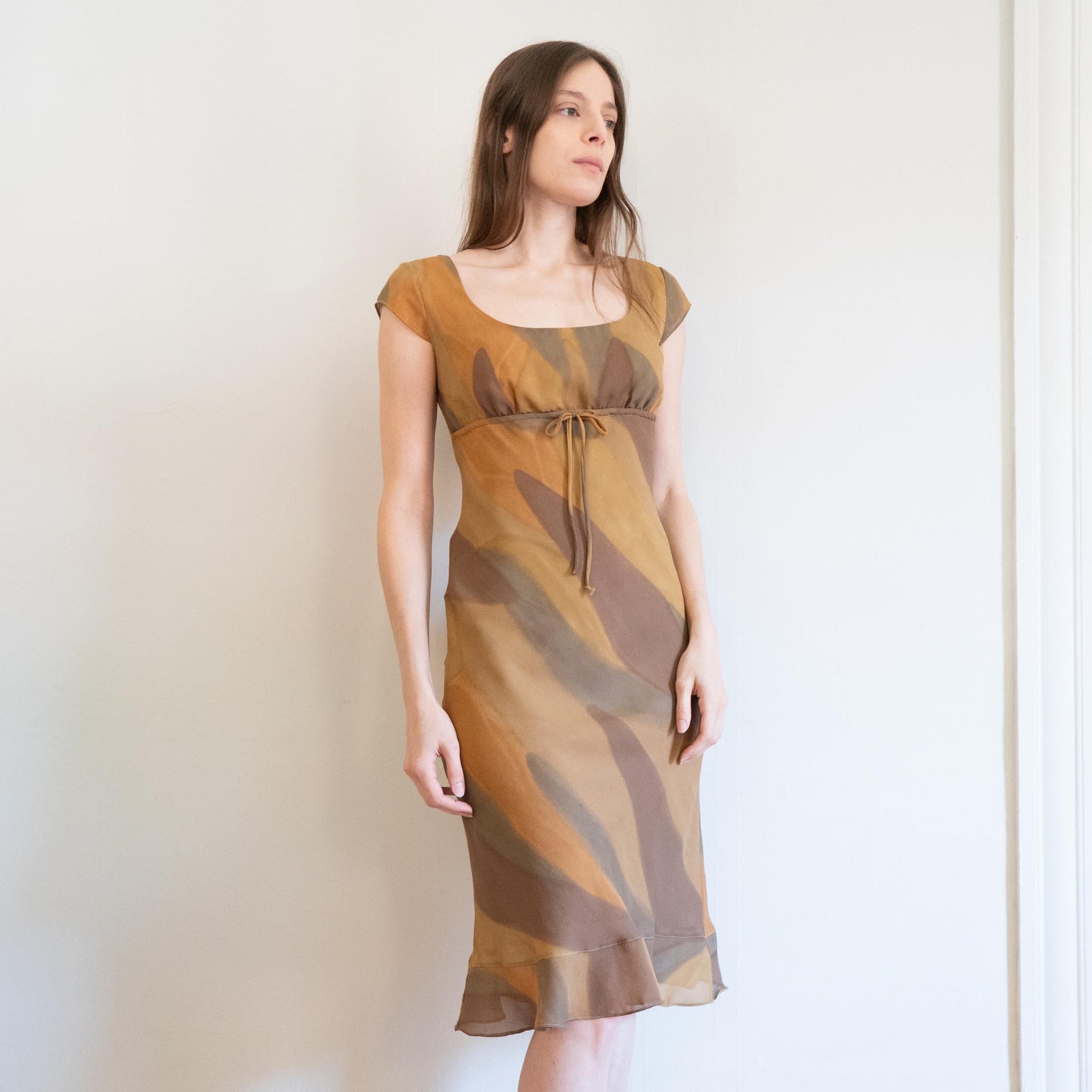 Vintage 90s Marbled Earth Tone Midi Dress