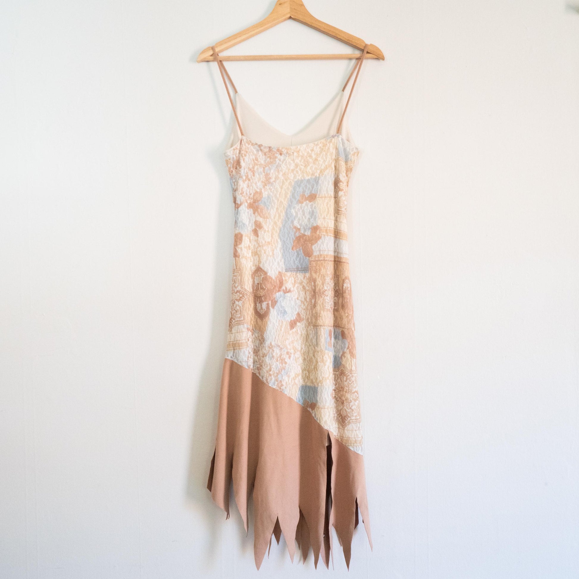 Vintage Y2K Floral Mesh Hanky Hem Fairy Dress - Small | Boho Lace & Faux Suede Midi Party Dress