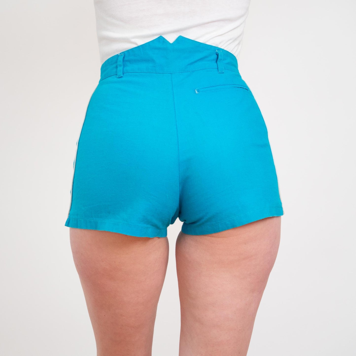 Vintage 70s Bright Blue Racing Stripe Shorts - Small, 27" Waist | High Waisted Cheeky Hot Pants