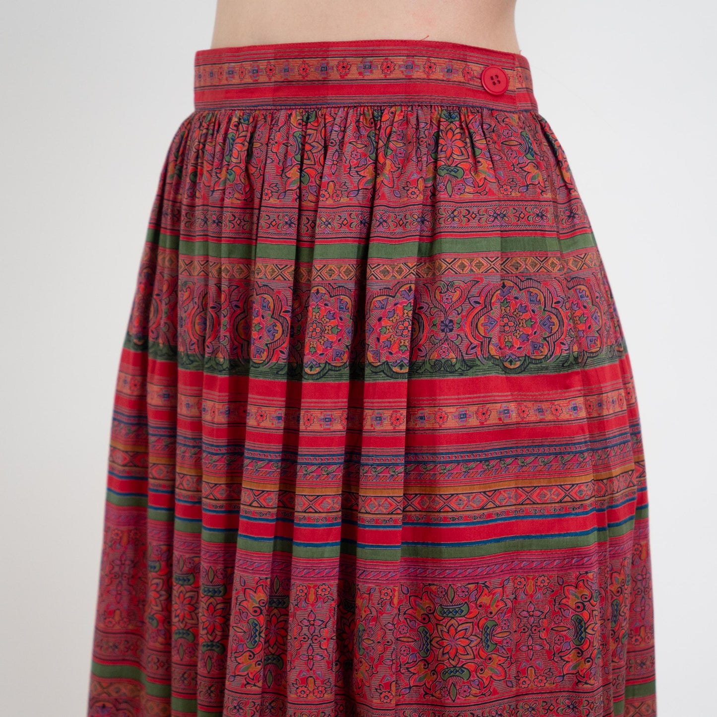 Vintage 80s Jewel Tone Baroque Striped Midi Skirt - Size 6-8 | High Waisted Pleated Skirt With Pockets