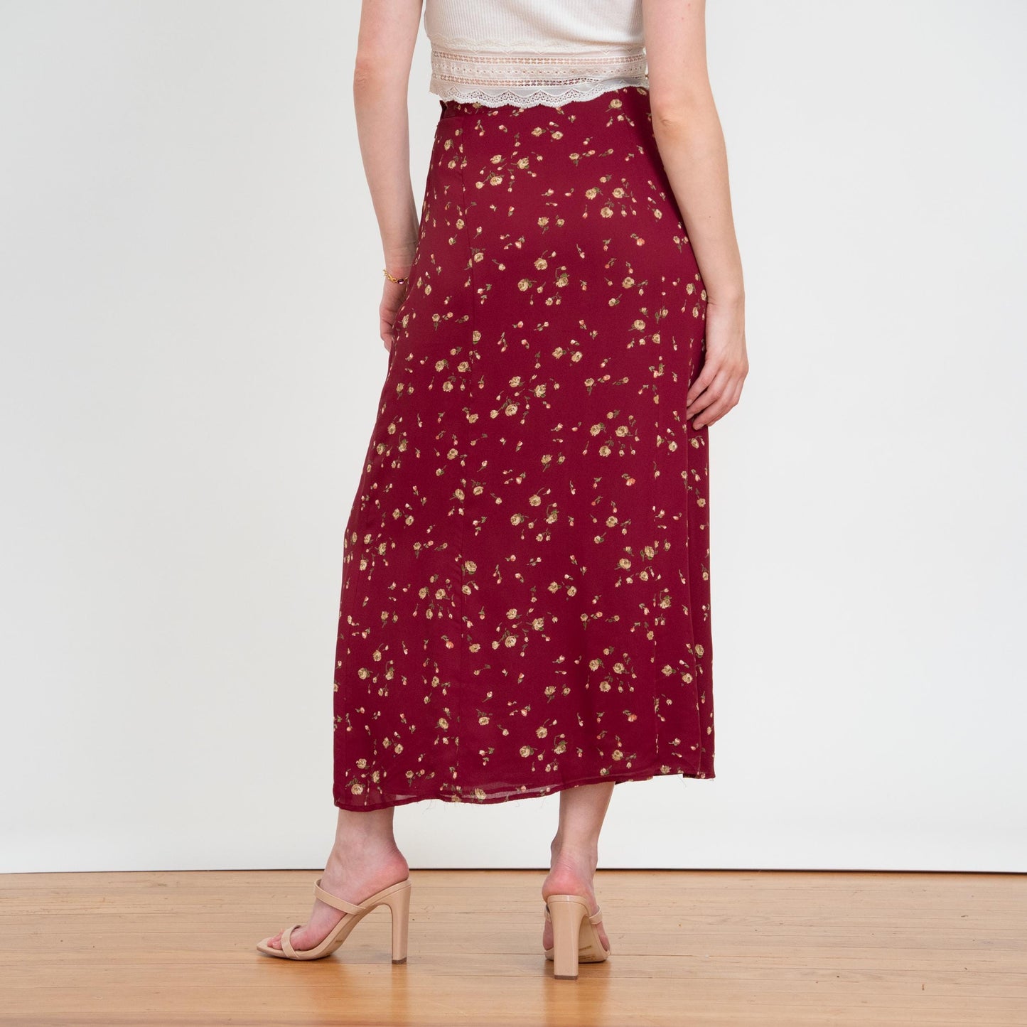 Vintage 90s Laura Ashley Wine Red Floral Maxi Skirt - Small, 26" Waist | High Waisted Boho A Line Slip Skirt
