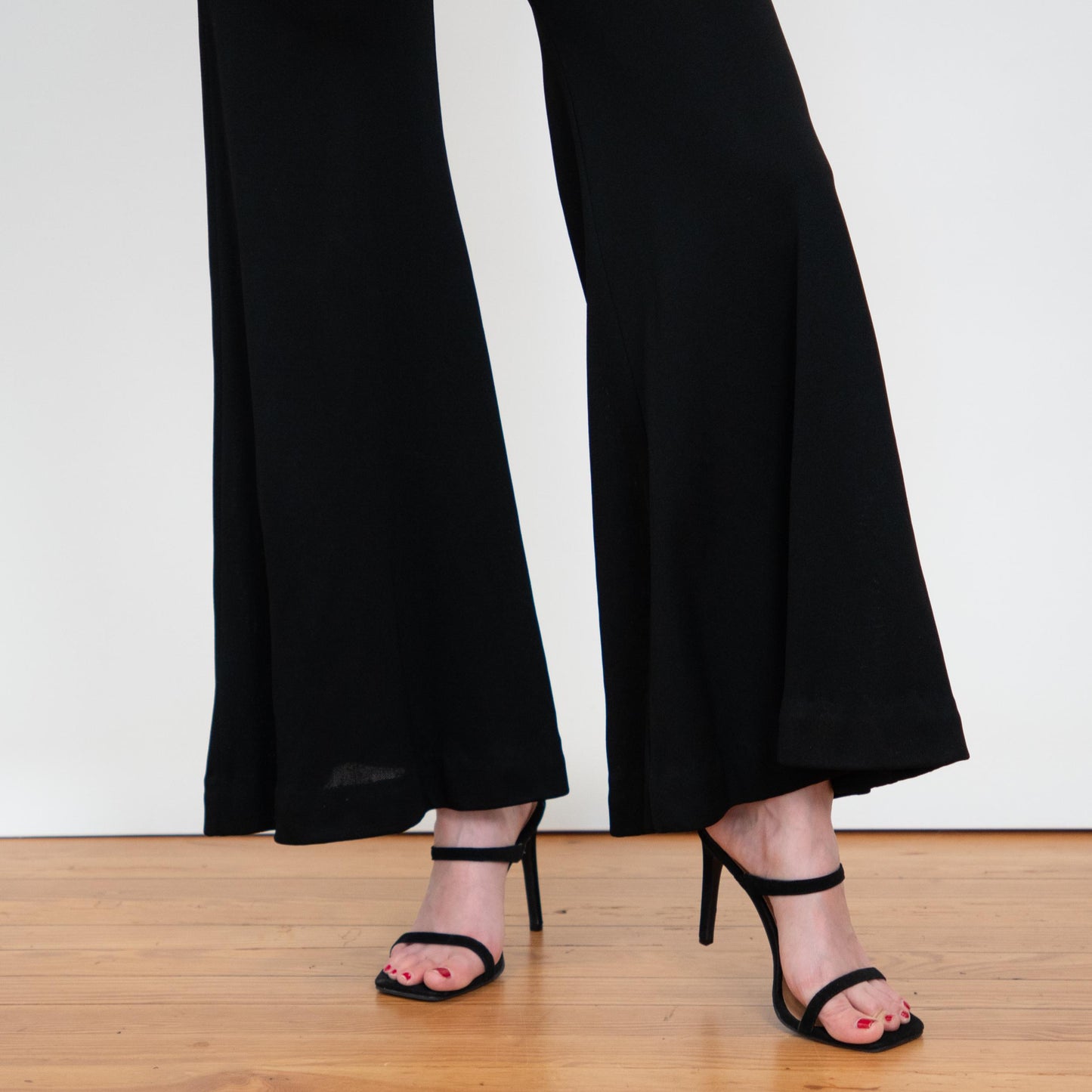 Vintage 70s Black Sequin Bell Bottom Jumpsuit - Extra Small | Palazzo Flared Leg Disco Pantsuit