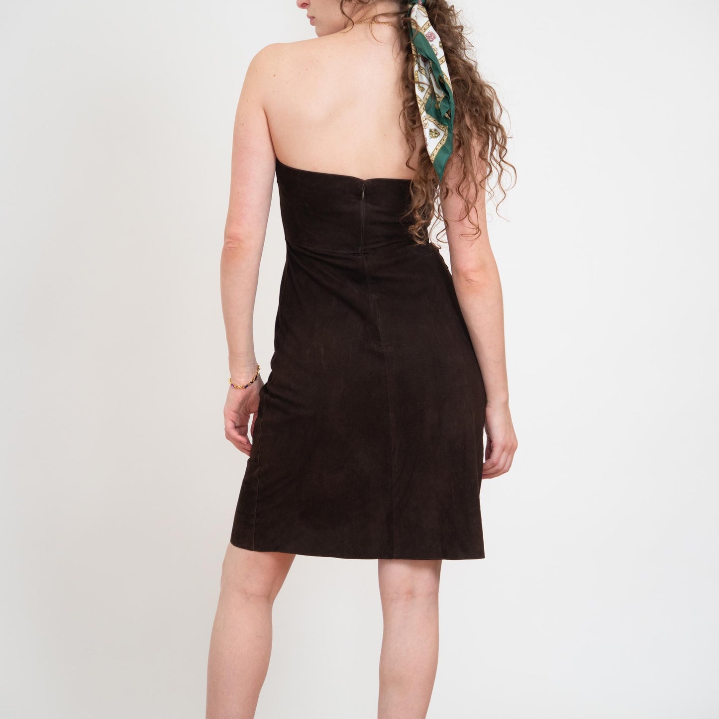 Vintage Y2K Elie Tahari Brown Suede Strapless Mini Dress - Size 6 | Espresso Leather Party Dress