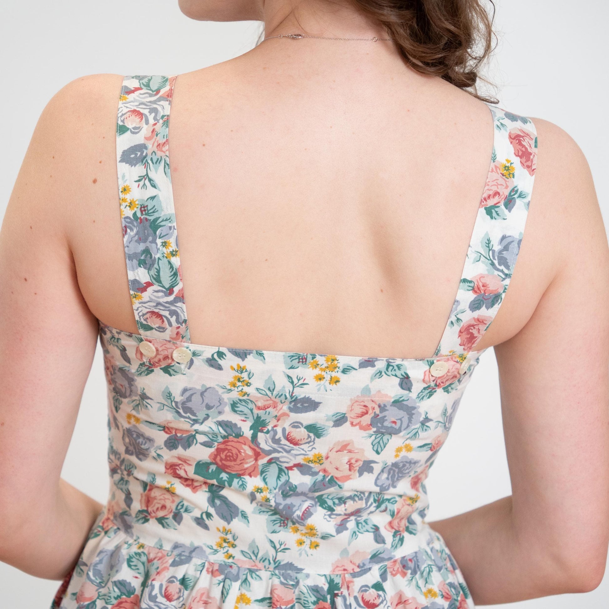 Vintage 80s Floral Cotton Fit & Flare Sundress - Small | Boho White Button Front Summer Midi Dress