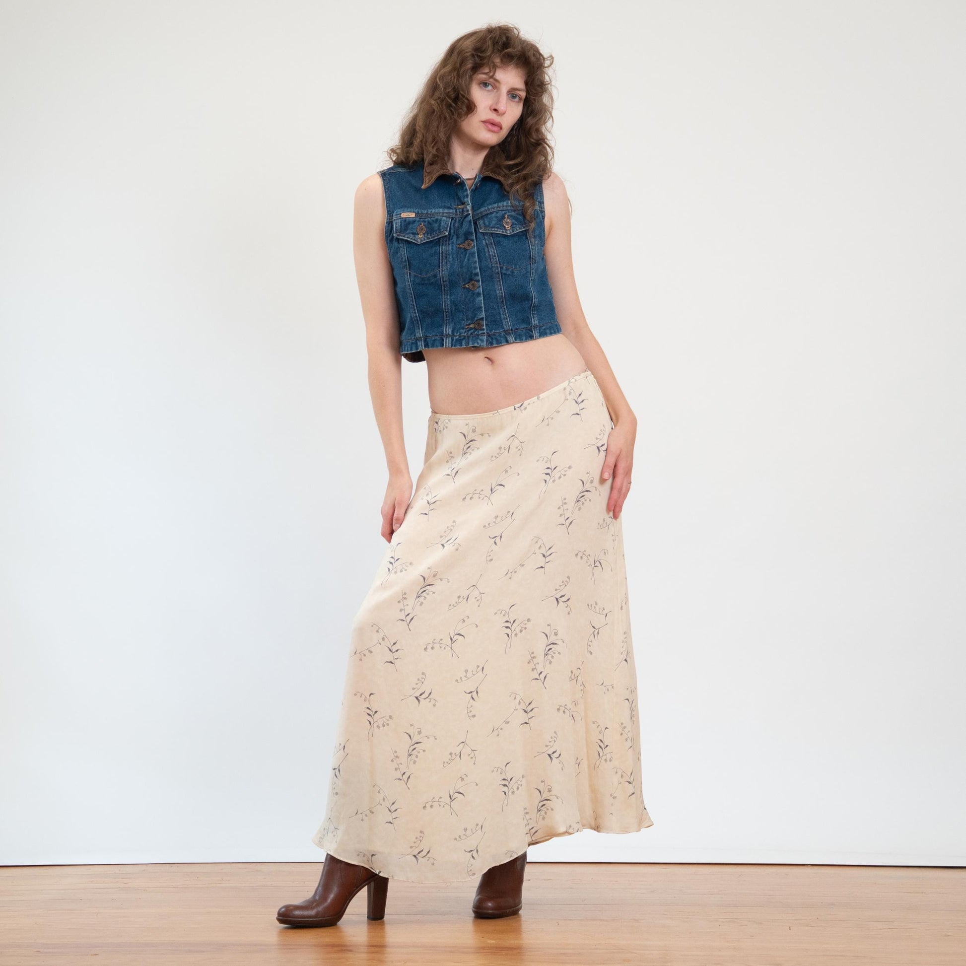 Vintage 90s Y2K Ralph Lauren Silk Butter Yellow Floral Maxi Skirt - Large | Boho Long Slip Skirt