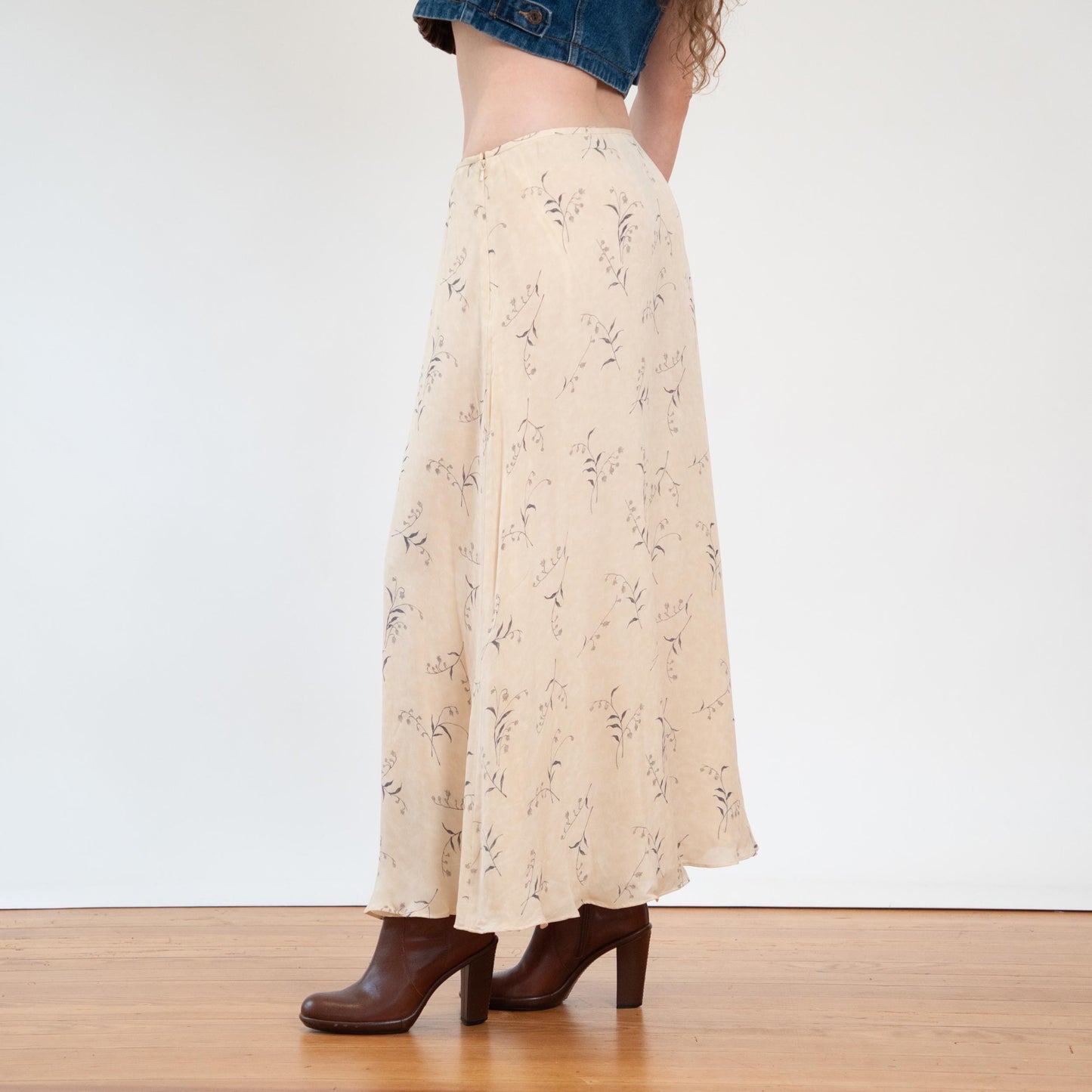 Vintage 90s Y2K Ralph Lauren Silk Butter Yellow Floral Maxi Skirt - Large | Boho Long Slip Skirt