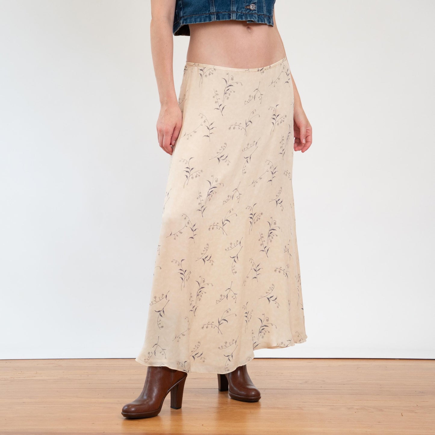 Vintage 90s Y2K Ralph Lauren Silk Butter Yellow Floral Maxi Skirt - Large | Boho Long Slip Skirt