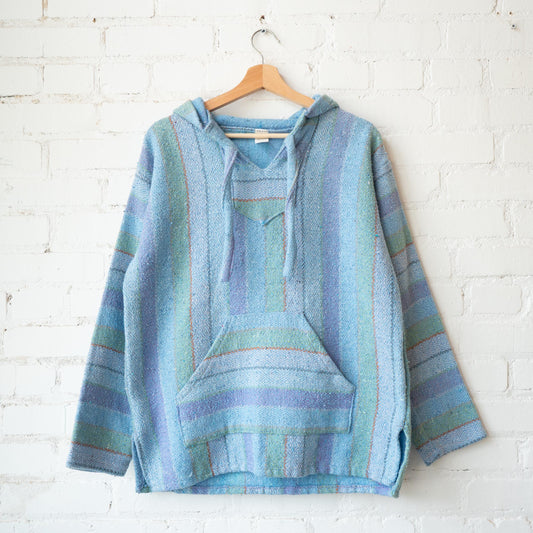 Vintage 90s Pastel Blue Striped Drug Rug Hoodie - Men's Medium