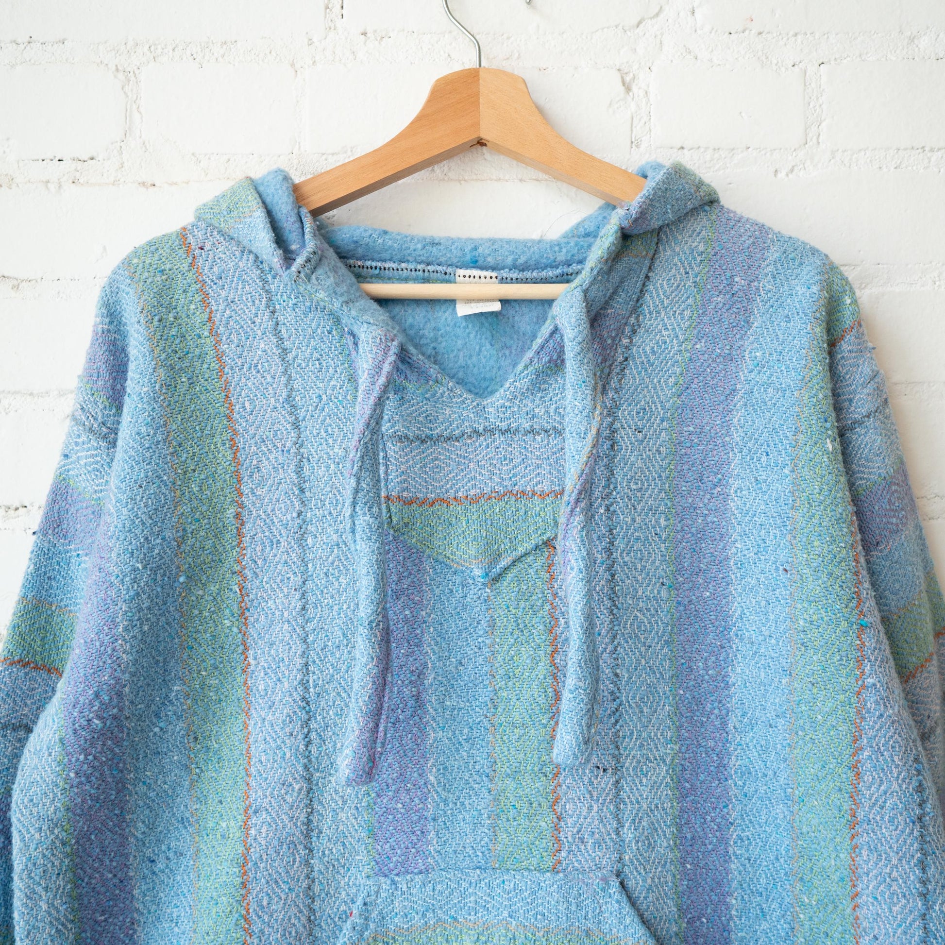 Vintage 90s Pastel Blue Striped Drug Rug Hoodie - Men's Medium