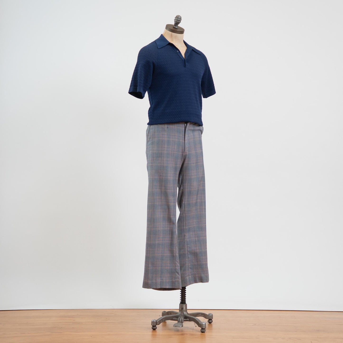 Vintage 70s Blue Plaid Wool Trousers - 31x30