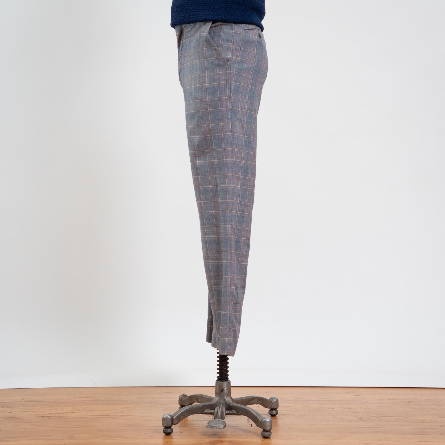 Vintage 70s Blue Plaid Wool Trousers - 31x30
