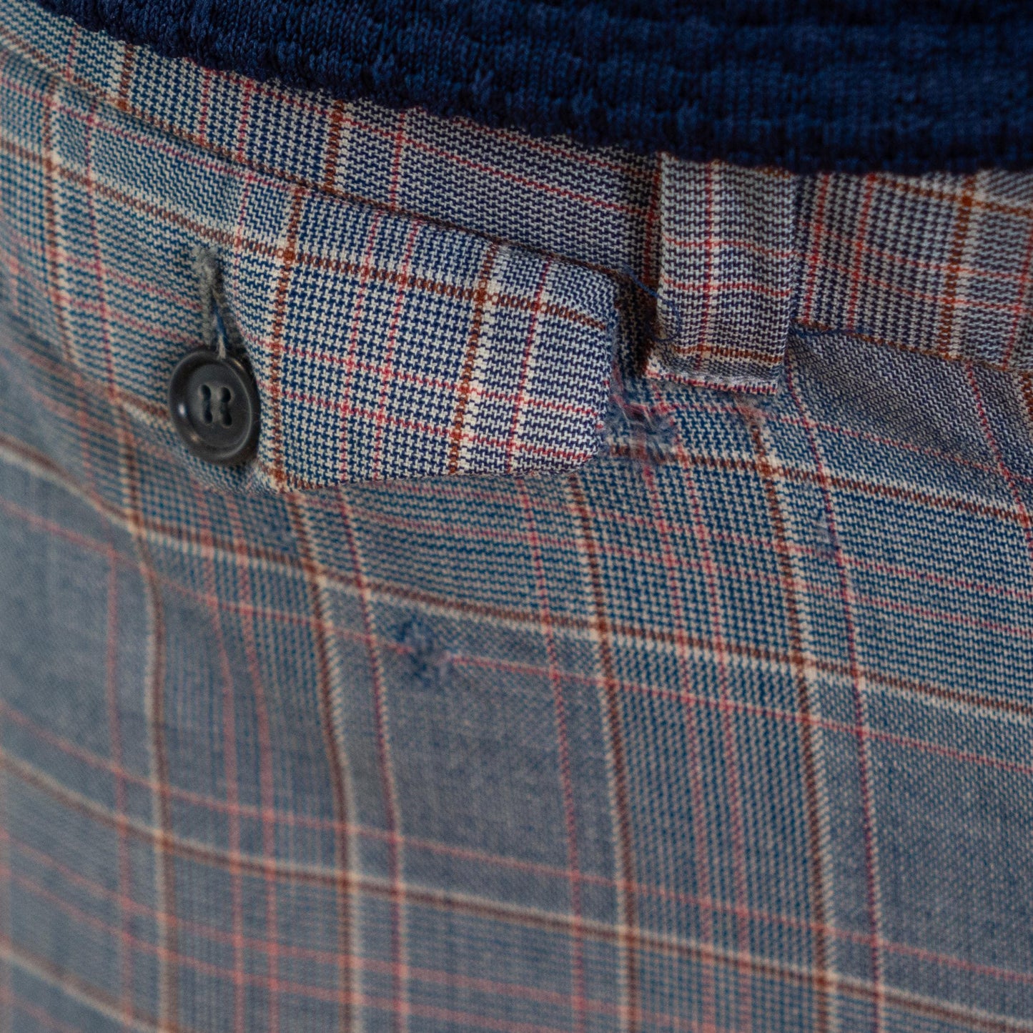 Vintage 70s Blue Plaid Wool Trousers - 31x30