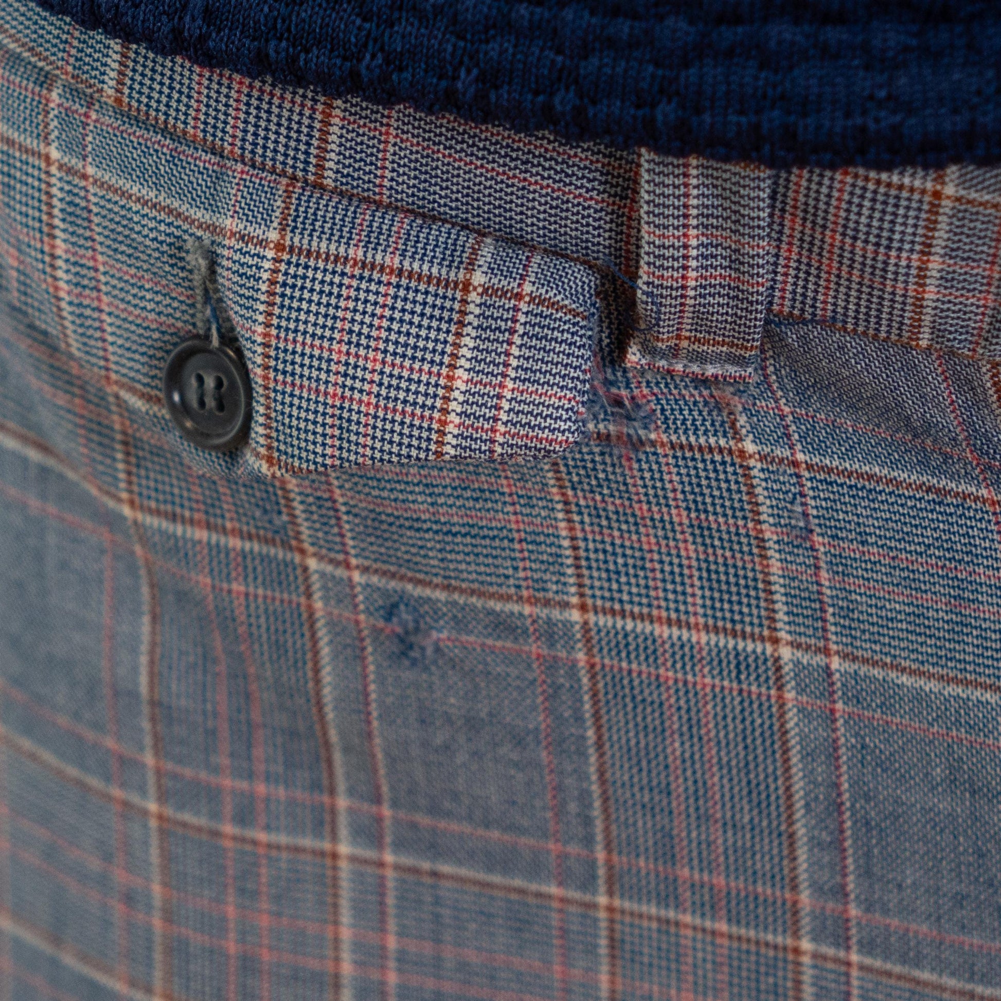 Vintage 70s Blue Plaid Wool Trousers - 31x30