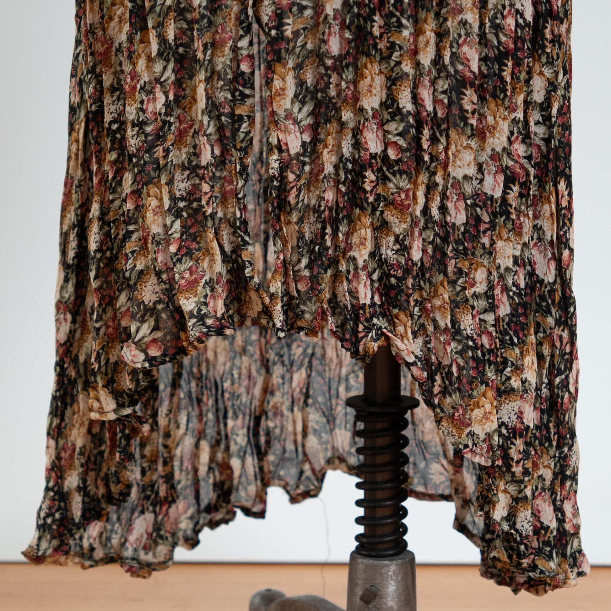 Vintage 90s Sheer Earth Tone Floral Tie Back Maxi Dress - Medium to Large | High-Low Hem Long Sleeve Boho Grunge Dress