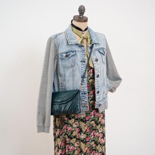 Vintage 80s Teal Leather Crossbody Bag | Retro Scalloped Flap Purse