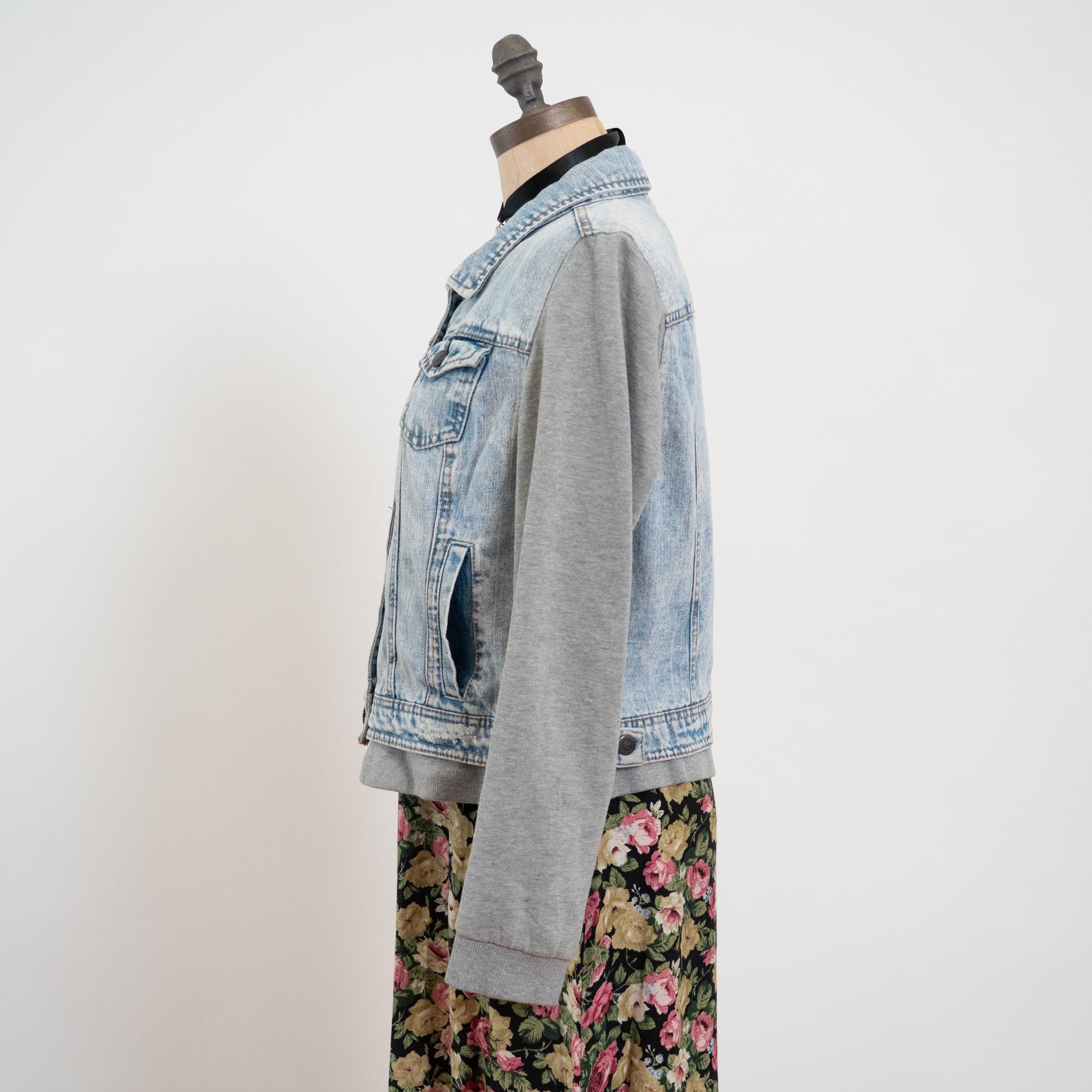 Vintage Y2K Denim Sweatshirt Jacket - Large | Streetwear Jean Jacket