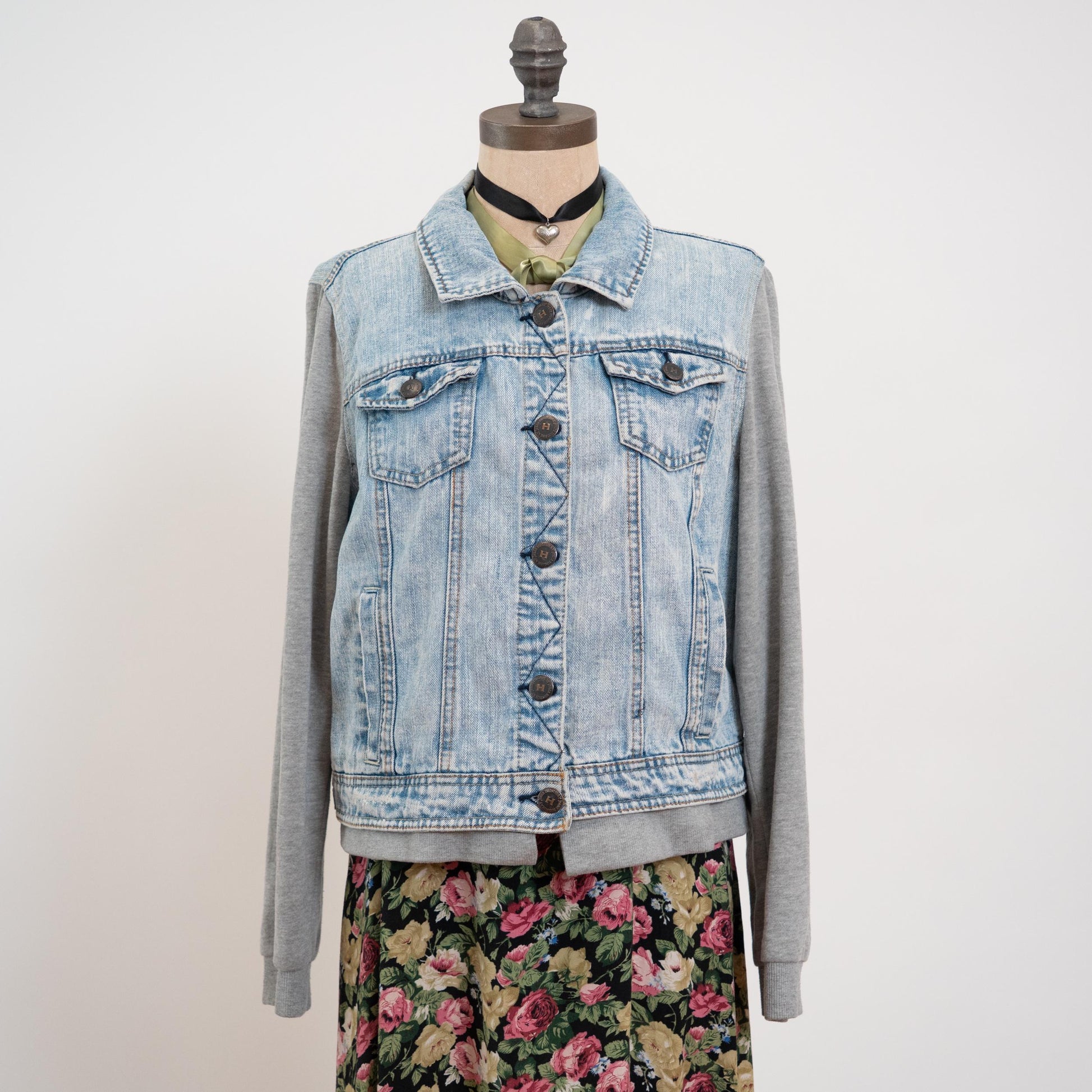 Vintage Y2K Denim Sweatshirt Jacket - Large | Streetwear Jean Jacket