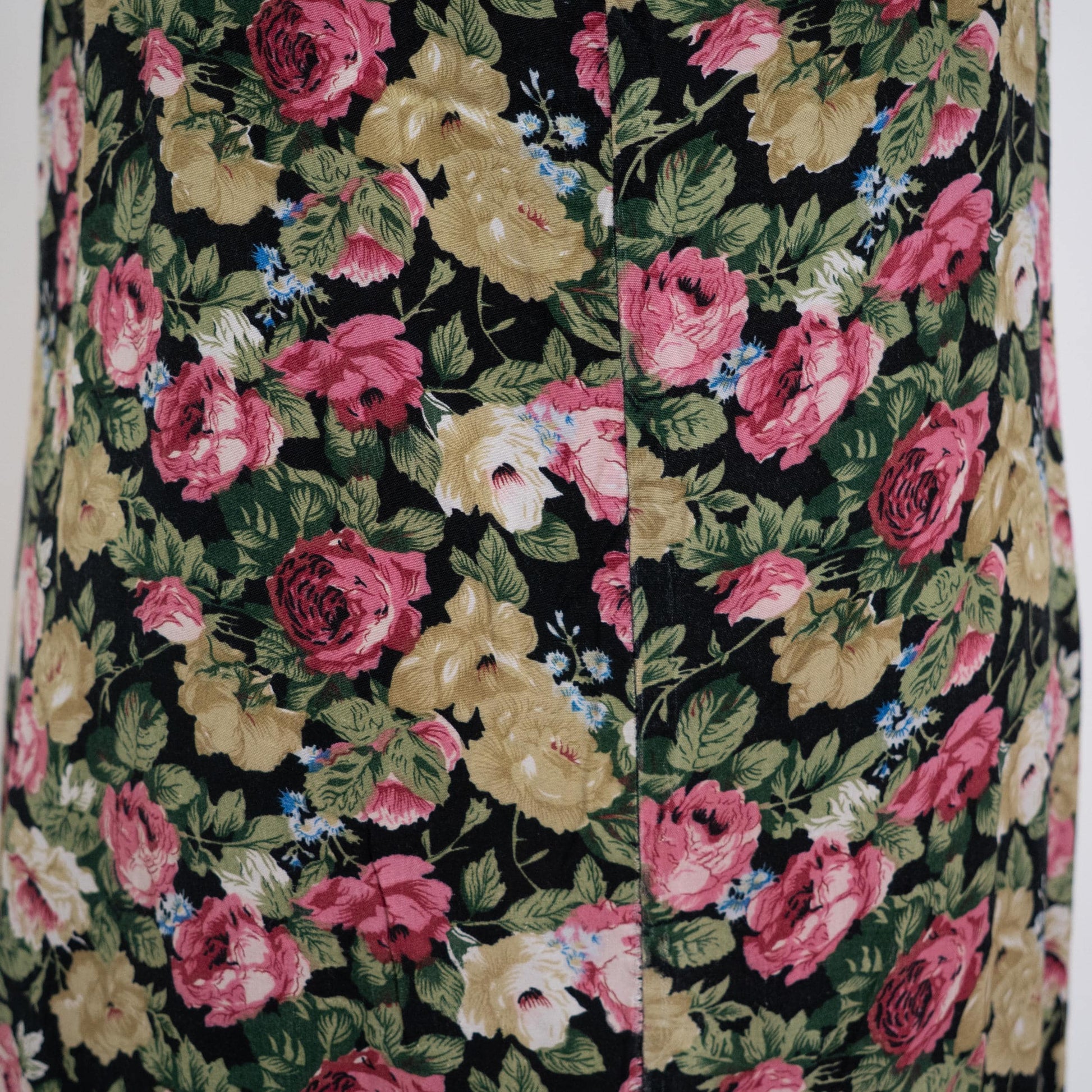 Vintage 90s Black & Pink Rose Floral Maxi Dress - Large | Boho Spaghetti Strap Summer Sundress