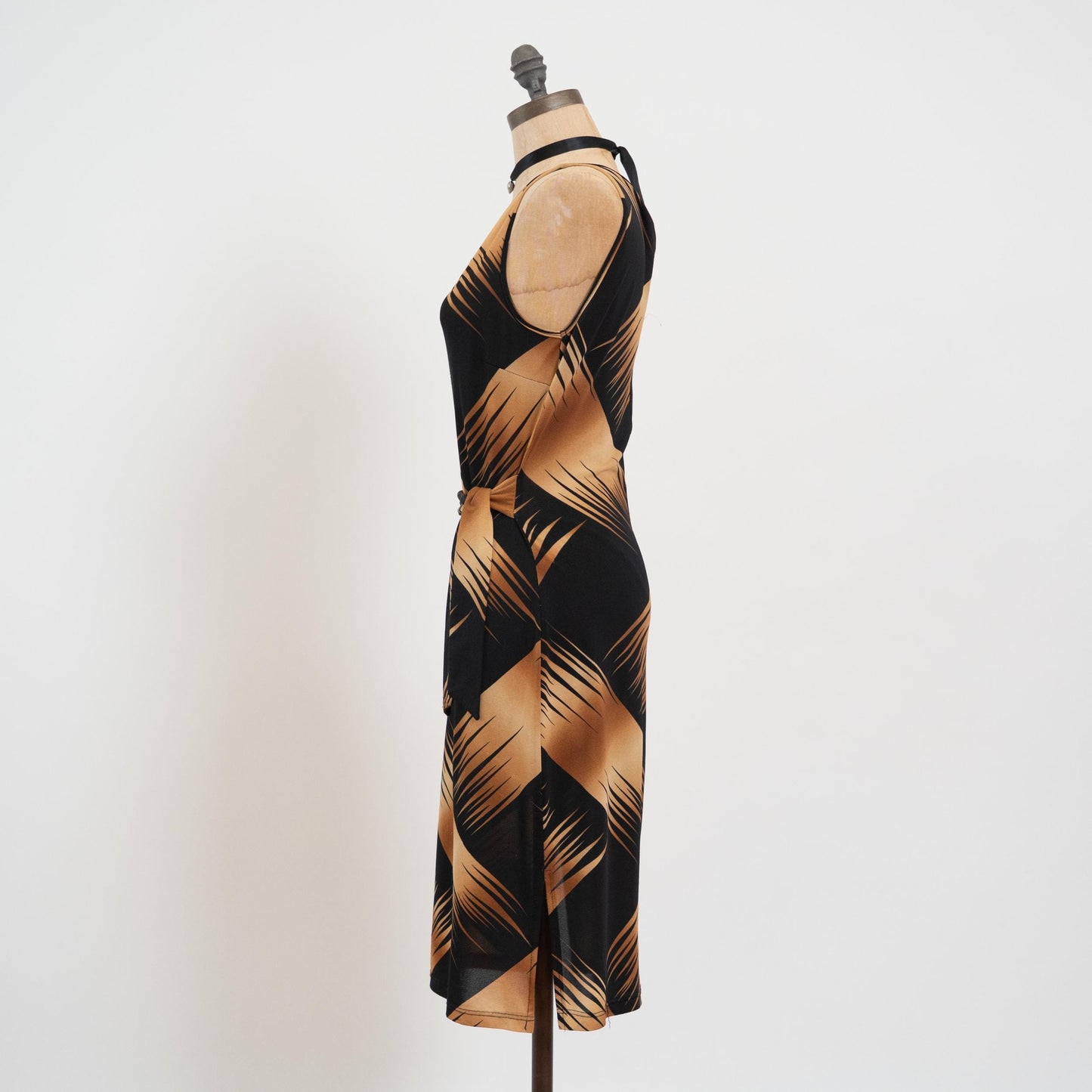Vintage 90s Brush Stroke Print Tie Front Dress - Medium | Two Tone Sleeveless Mini Party Dress