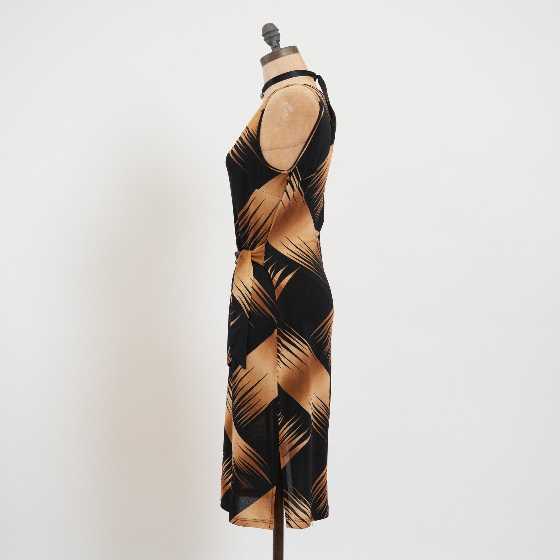 Vintage 90s Brush Stroke Print Tie Front Dress - Medium | Two Tone Sleeveless Mini Party Dress