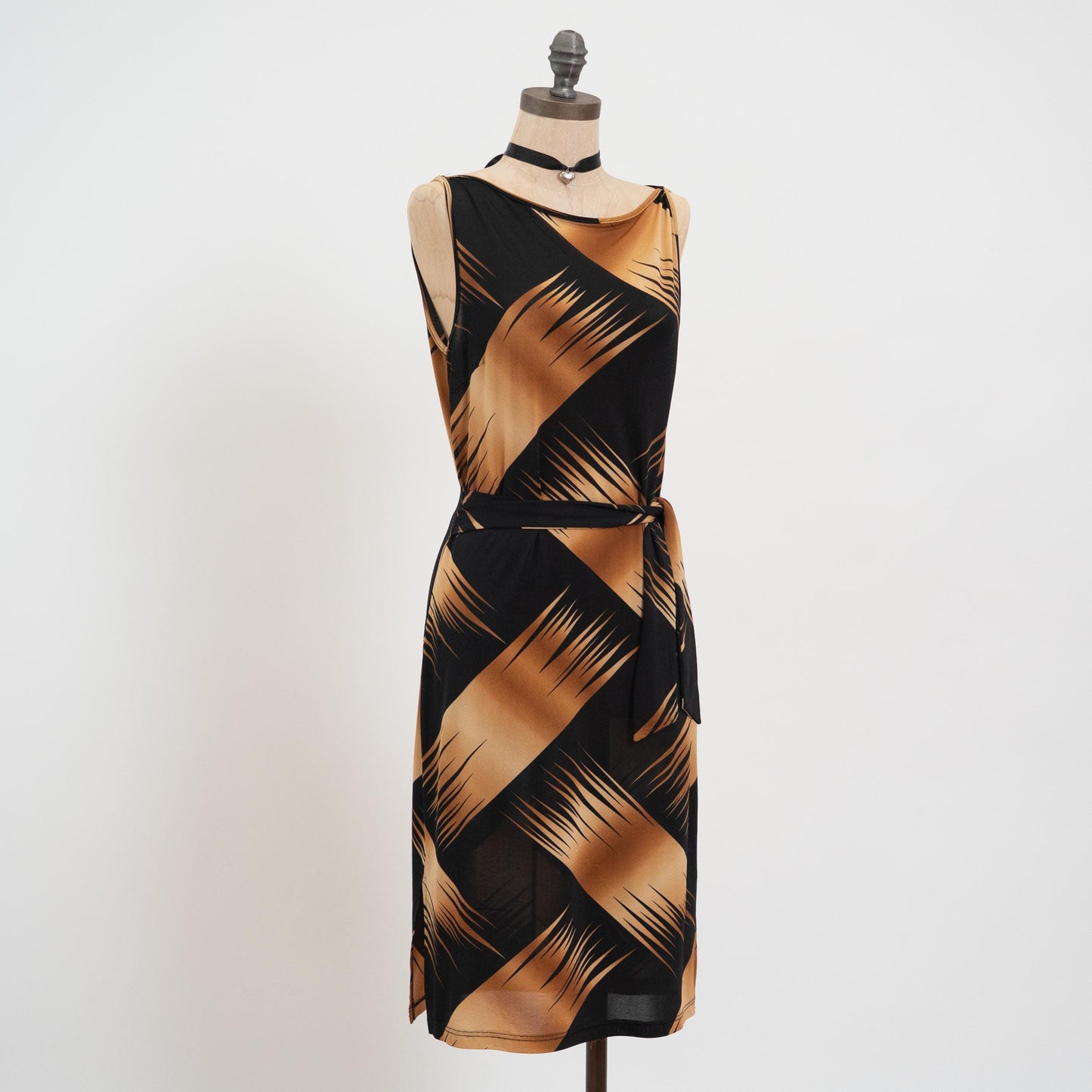Vintage 90s Brush Stroke Print Tie Front Dress - Medium | Two Tone Sleeveless Mini Party Dress