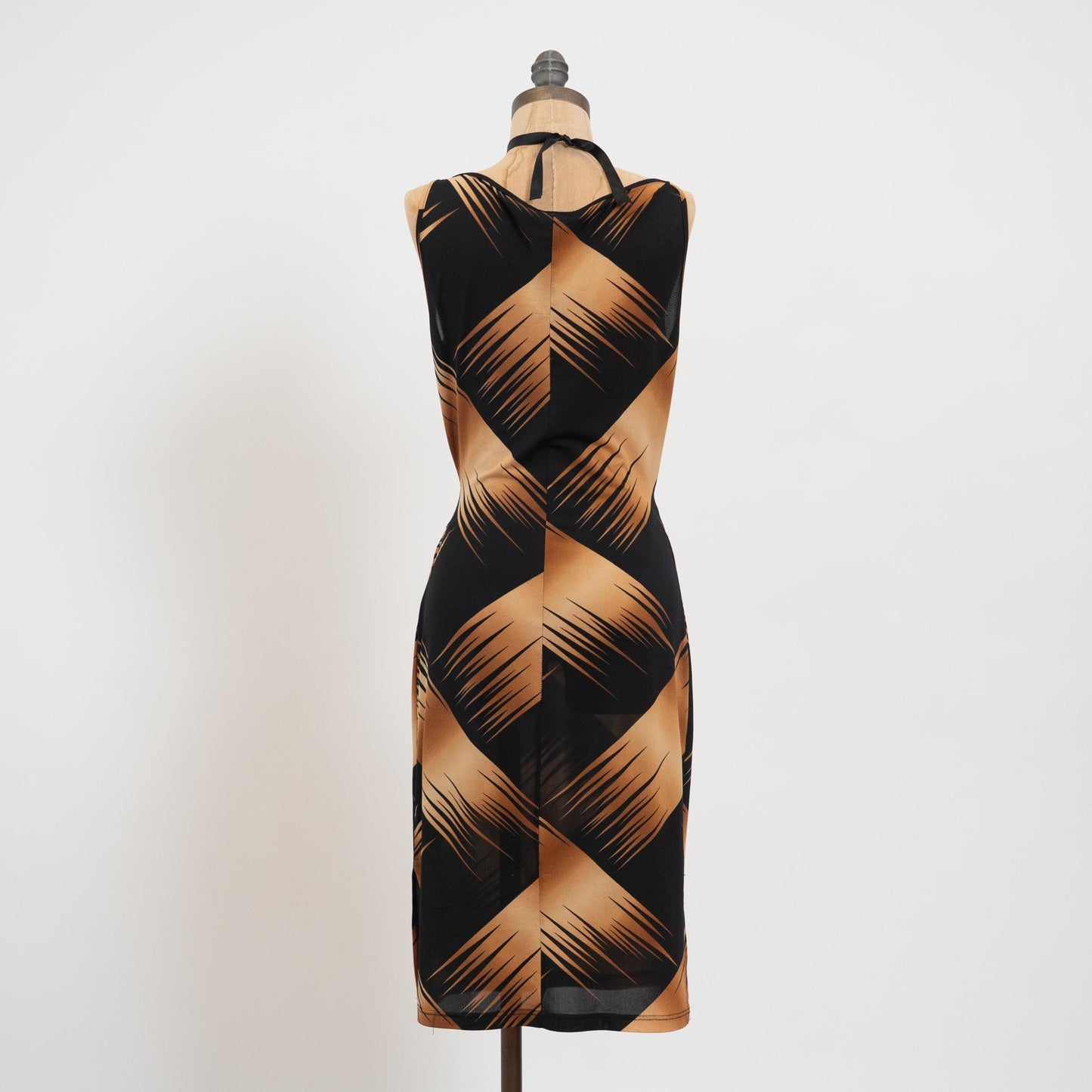 Vintage 90s Brush Stroke Print Tie Front Dress - Medium | Two Tone Sleeveless Mini Party Dress