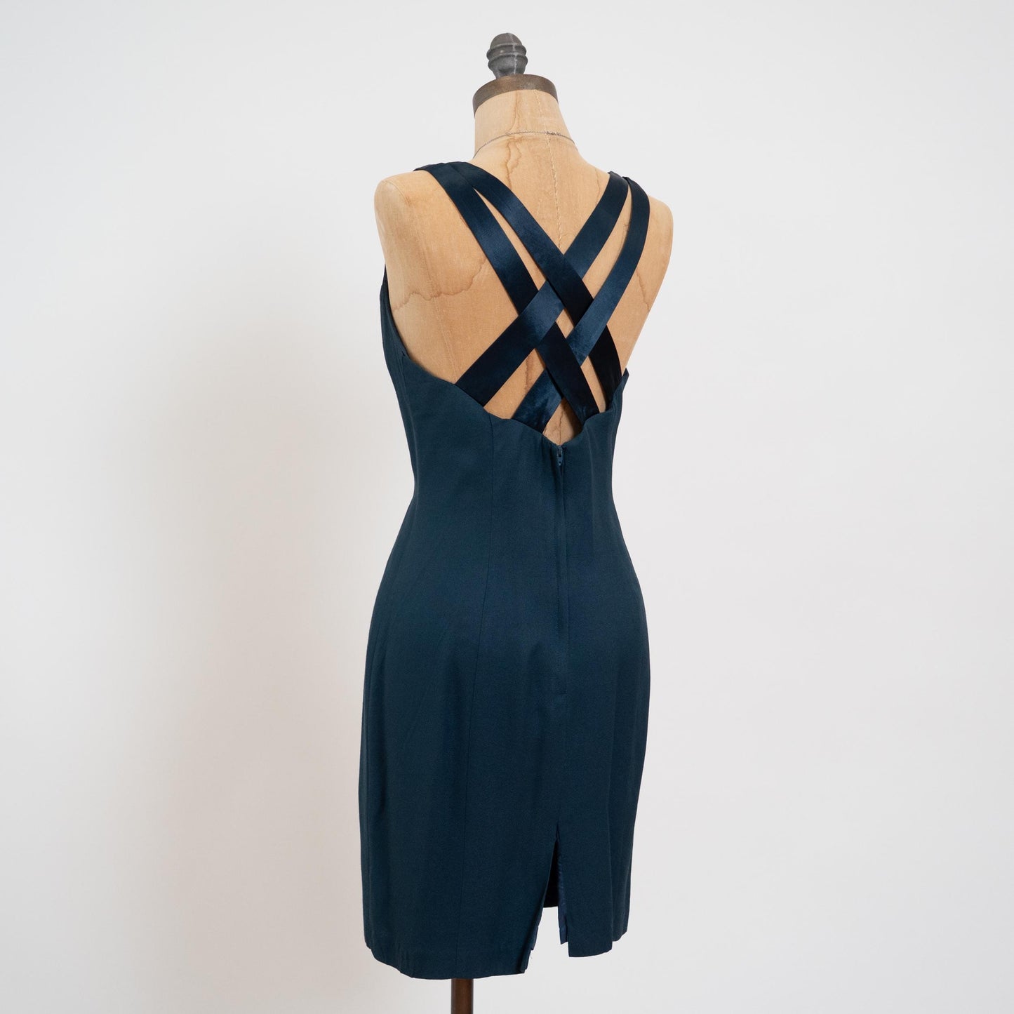 Vintage 90s Emerald Green Strappy Cross Back Mini Dress - Medium | Sheath Sleeveless Party Dress