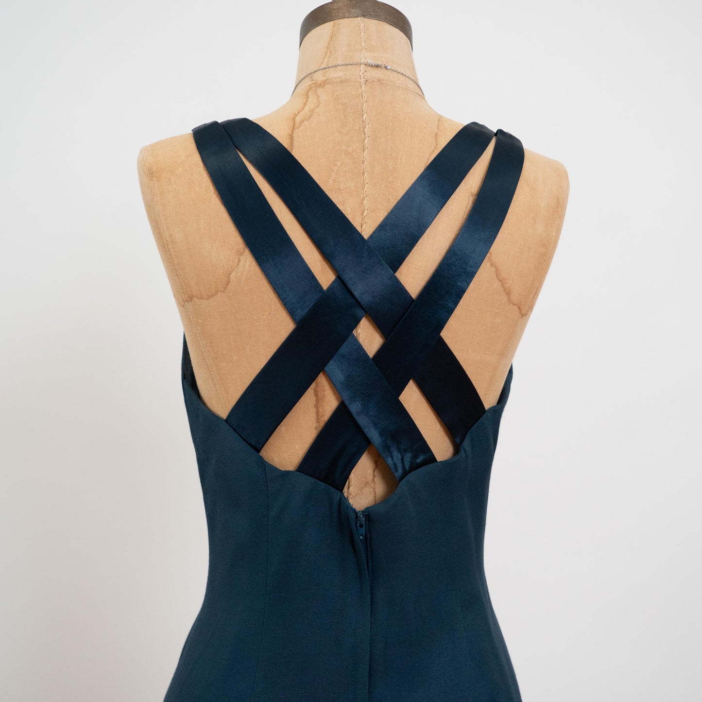 Vintage 90s Emerald Green Strappy Cross Back Mini Dress - Medium | Sheath Sleeveless Party Dress